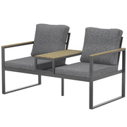 2 Seater Garden Bench with Integrated Table - Grey 136cm-DECOROLALA