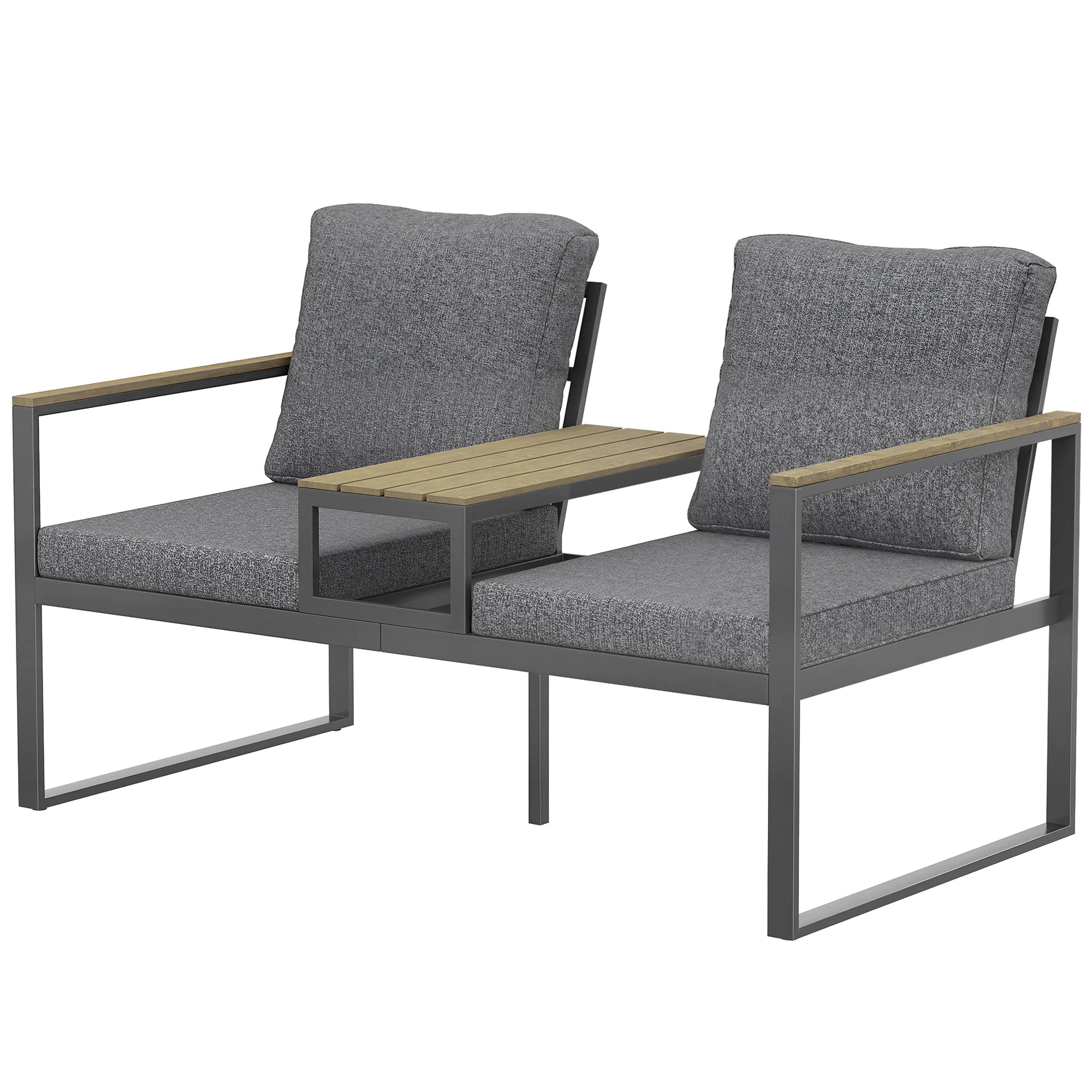 2 Seater Garden Bench with Integrated Table - Grey 136cm-DECOROLALA