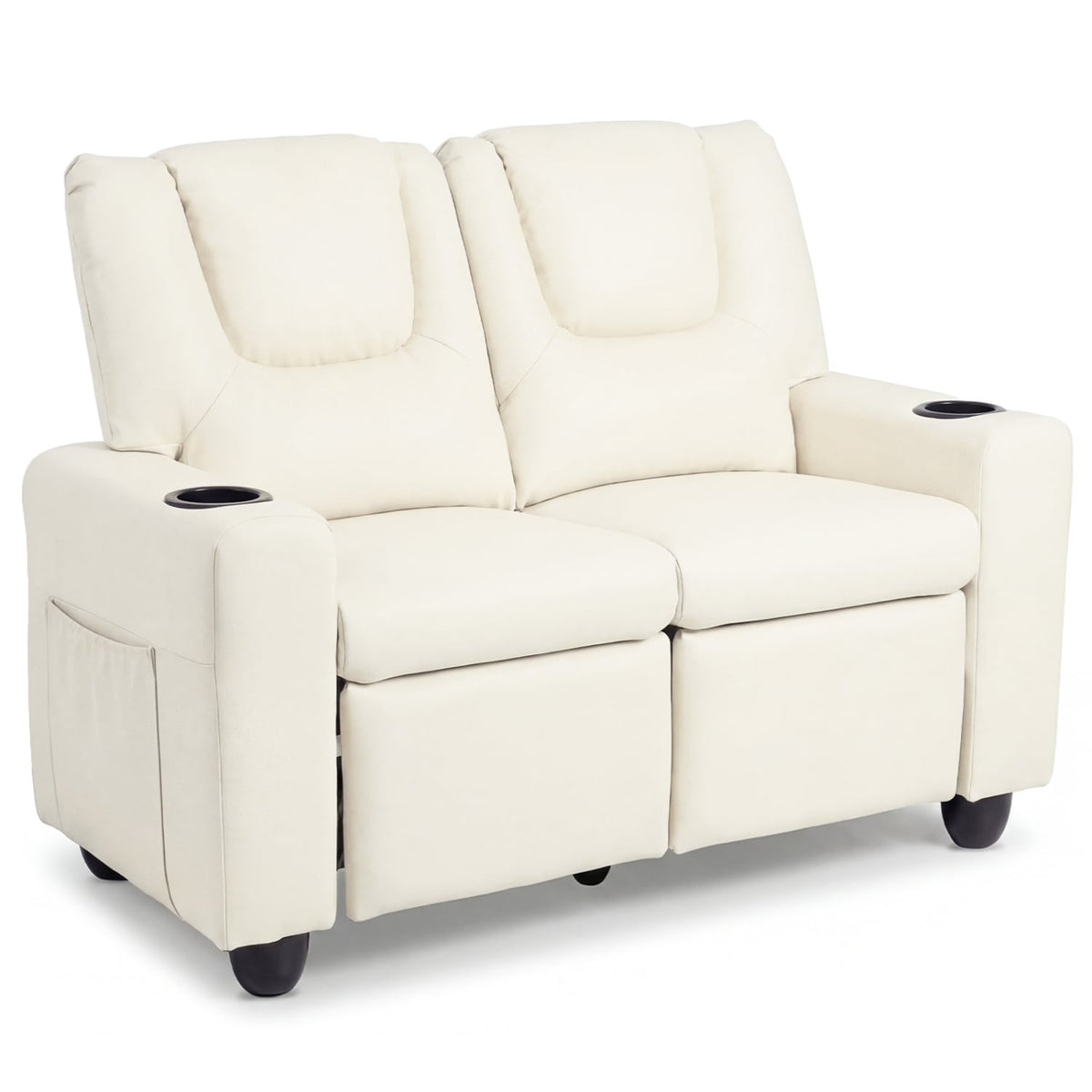2-Seater Kids Recliner Double Toddler Sofa Chair with 2 Cup Holders-Beige-Kids Chairs-DECOROLALA