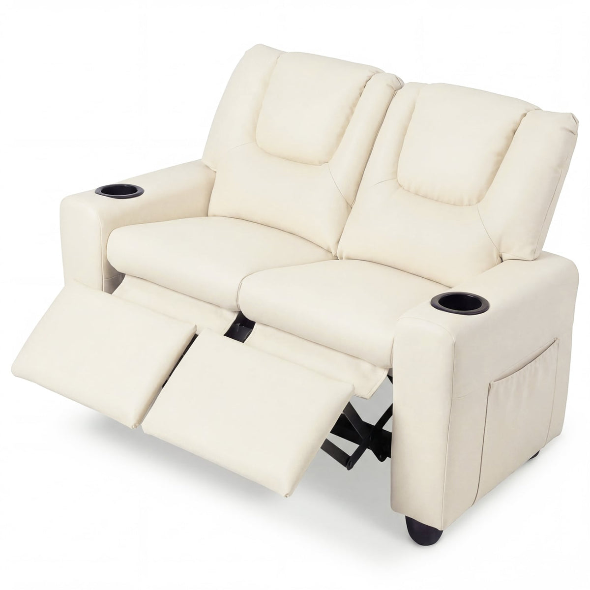 2-Seater Kids Recliner Double Toddler Sofa Chair with 2 Cup Holders-Beige-Kids Chairs-DECOROLALA
