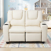 2-Seater Kids Recliner Double Toddler Sofa Chair with 2 Cup Holders-Beige-Kids Chairs-DECOROLALA