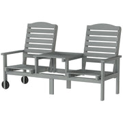 2-Seater Outdoor Wood Bench with Table and Wheels - Grey-DECOROLALA