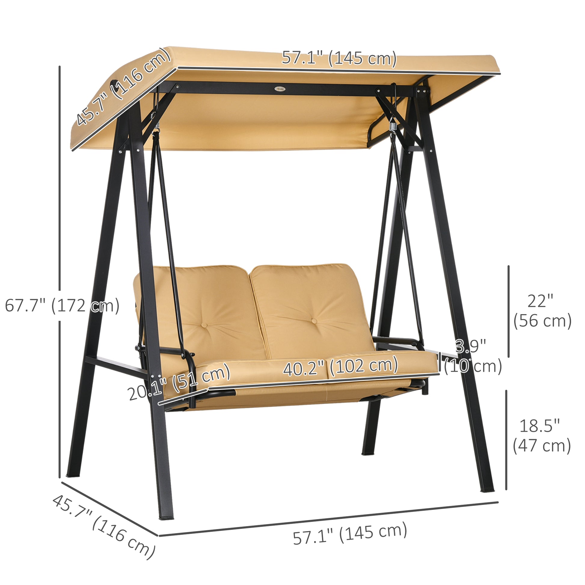 2-Seater Porch Swing - Beige Adjustable Canopy-DECOROLALA