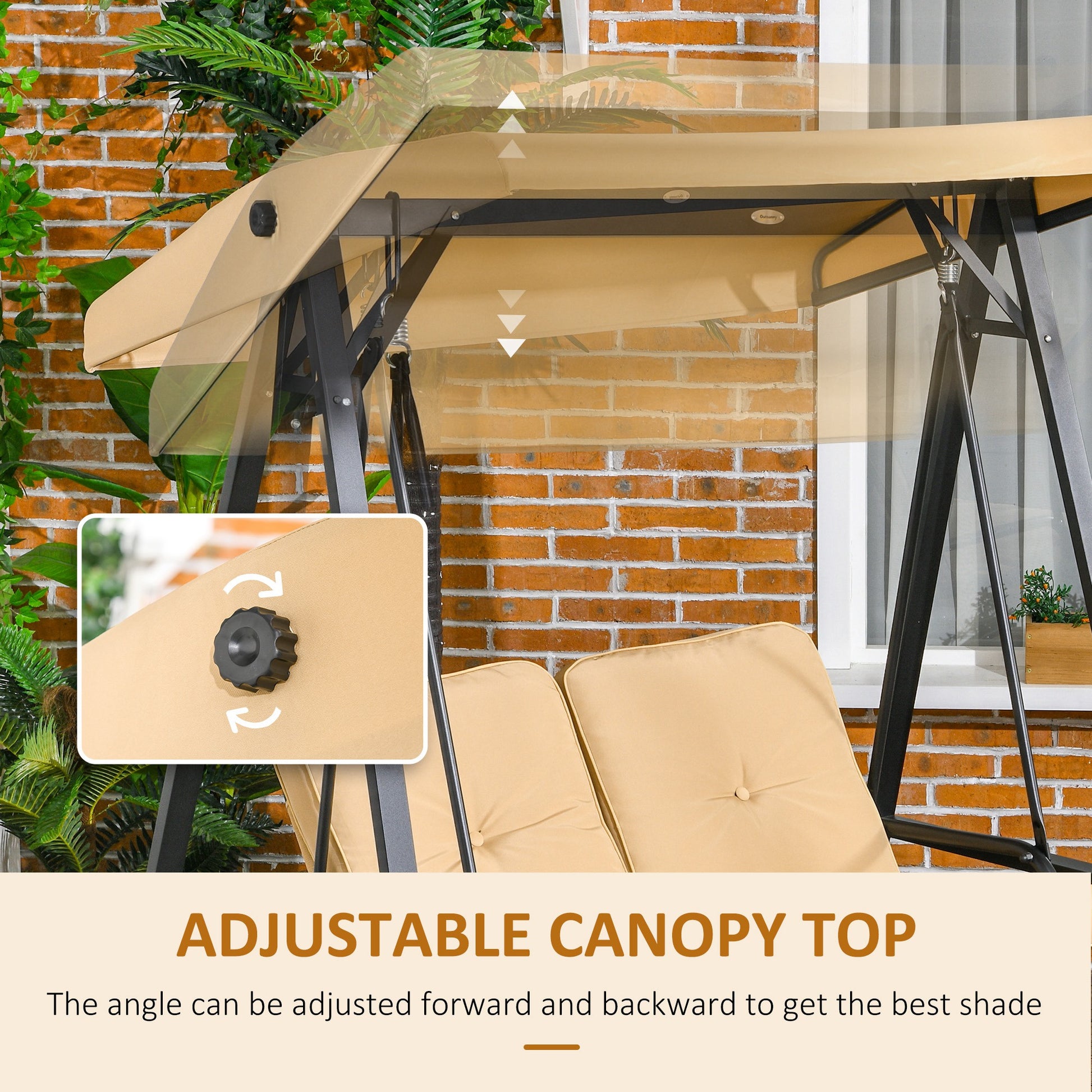 2-Seater Porch Swing - Beige Adjustable Canopy-DECOROLALA