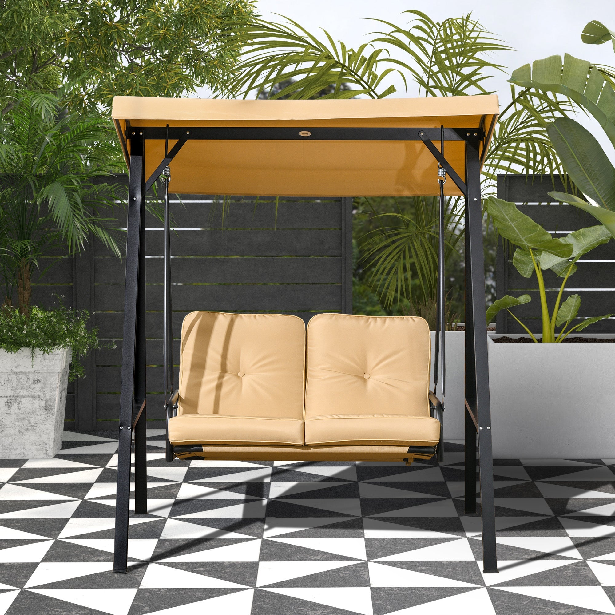 2-Seater Porch Swing - Beige Adjustable Canopy-DECOROLALA