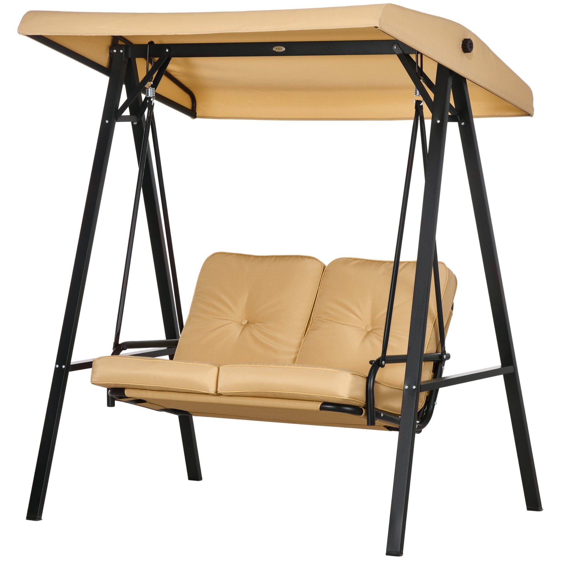 2-Seater Porch Swing - Beige Adjustable Canopy-DECOROLALA