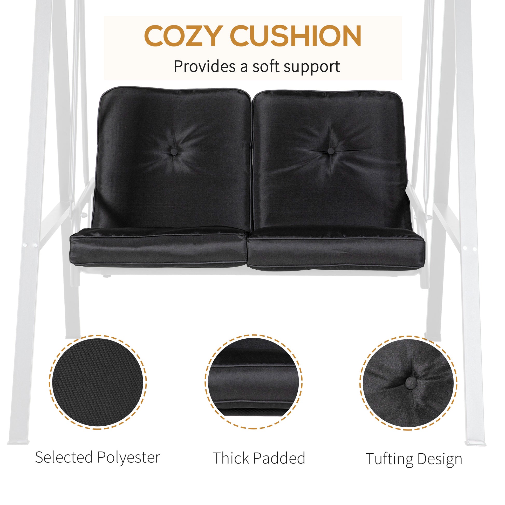 2-Seater Porch Swing - Black Adjustable Canopy-DECOROLALA