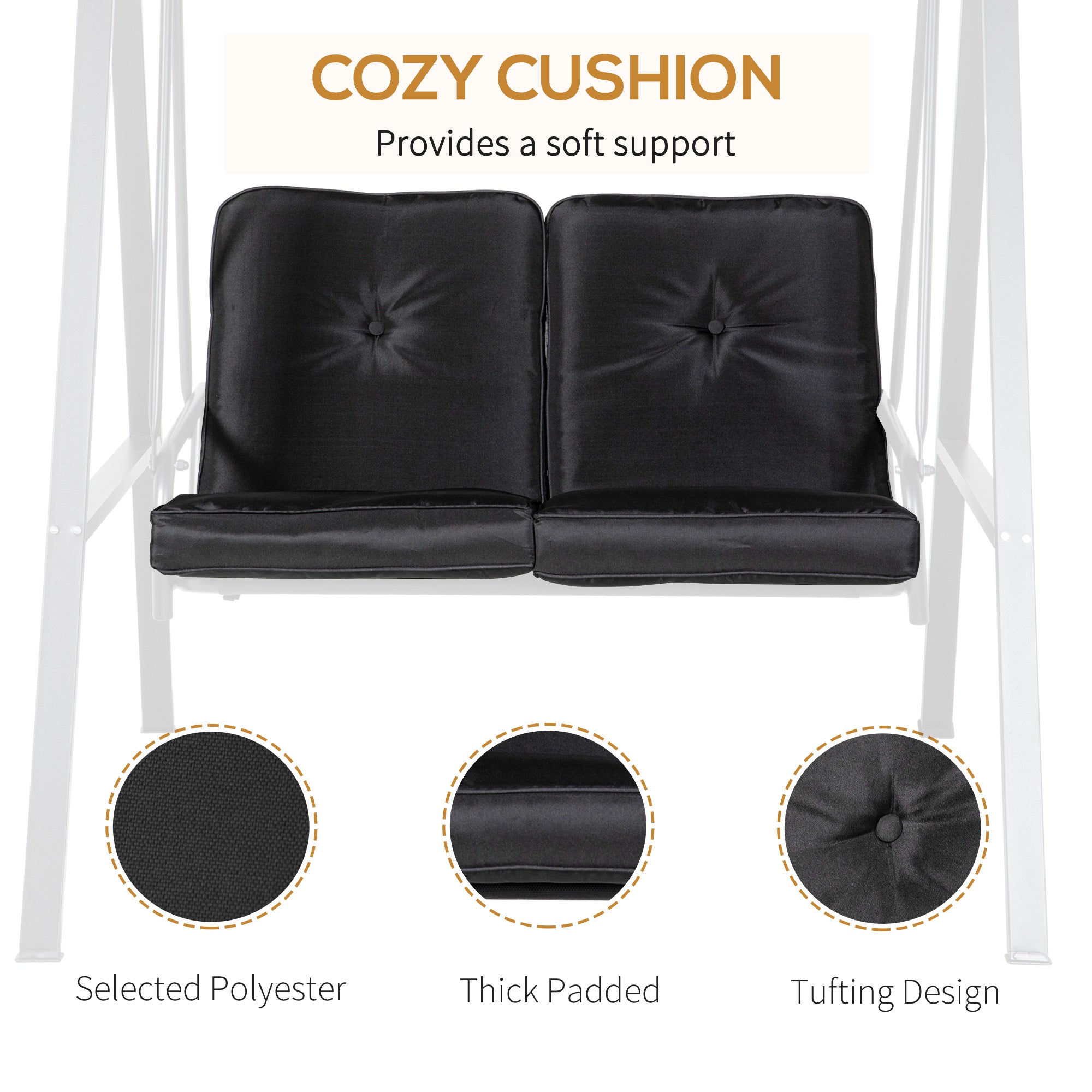 2-Seater Porch Swing - Black Adjustable Canopy-DECOROLALA
