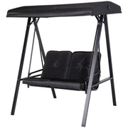 2-Seater Porch Swing - Black Adjustable Canopy-DECOROLALA