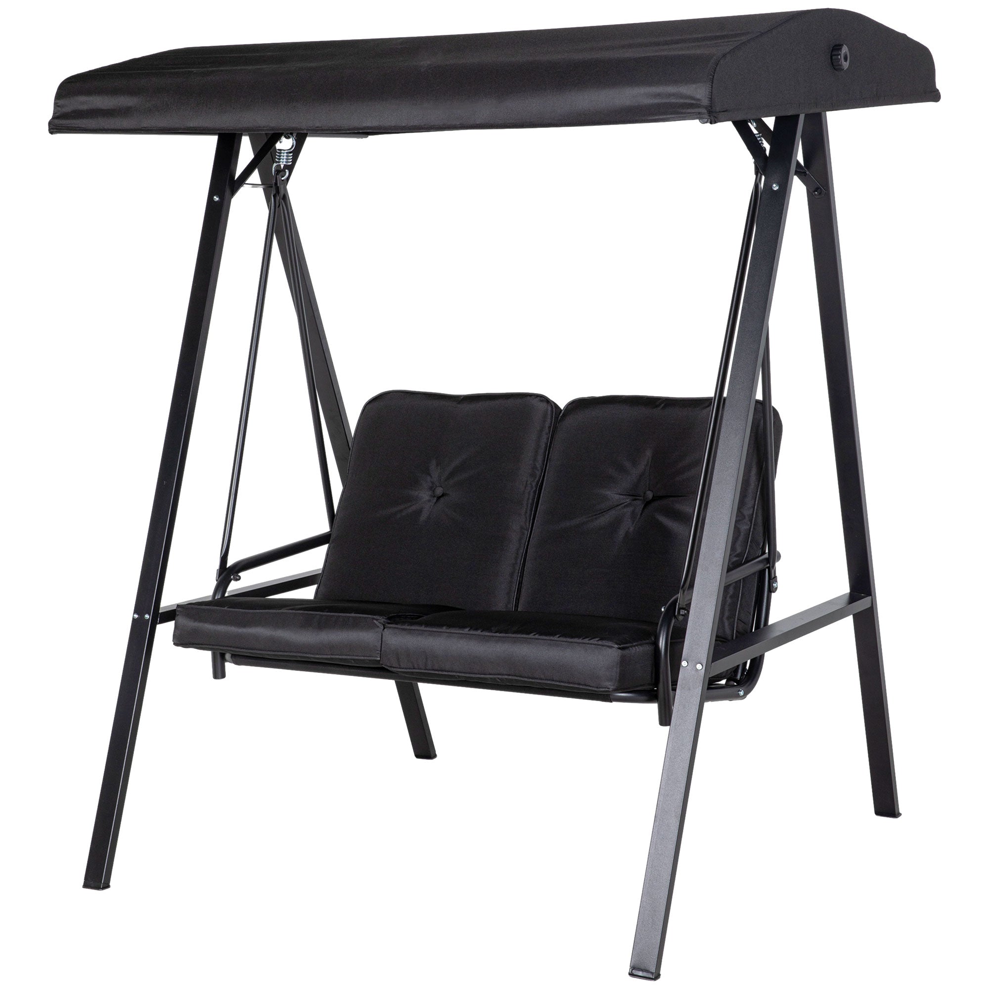 2-Seater Porch Swing - Black Adjustable Canopy-DECOROLALA