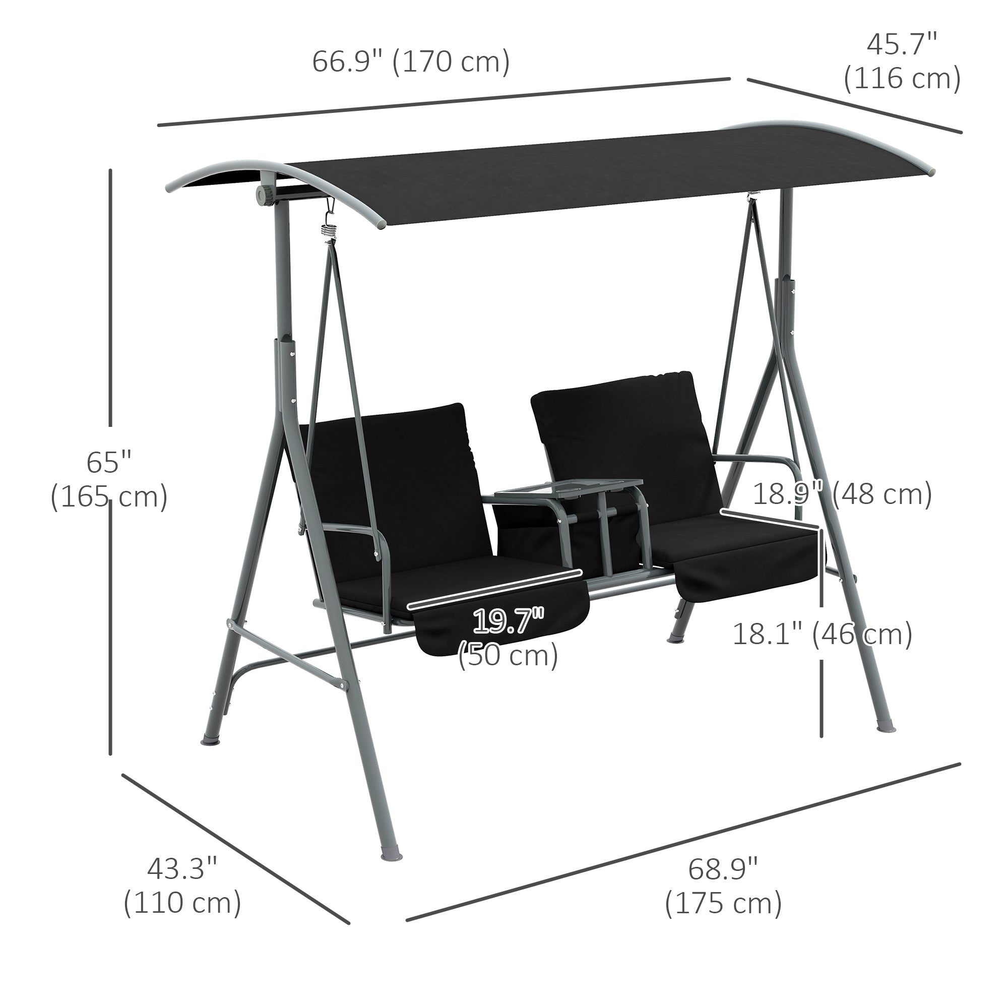 2-Seater Porch Swing Canopy Black-DECOROLALA