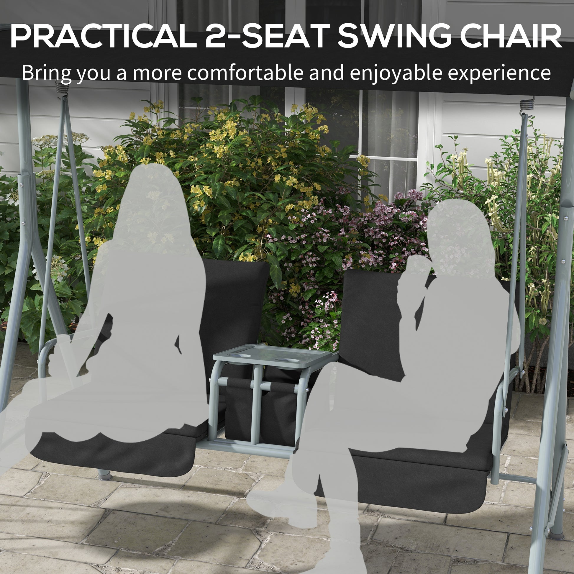 2-Seater Porch Swing Canopy Black-DECOROLALA