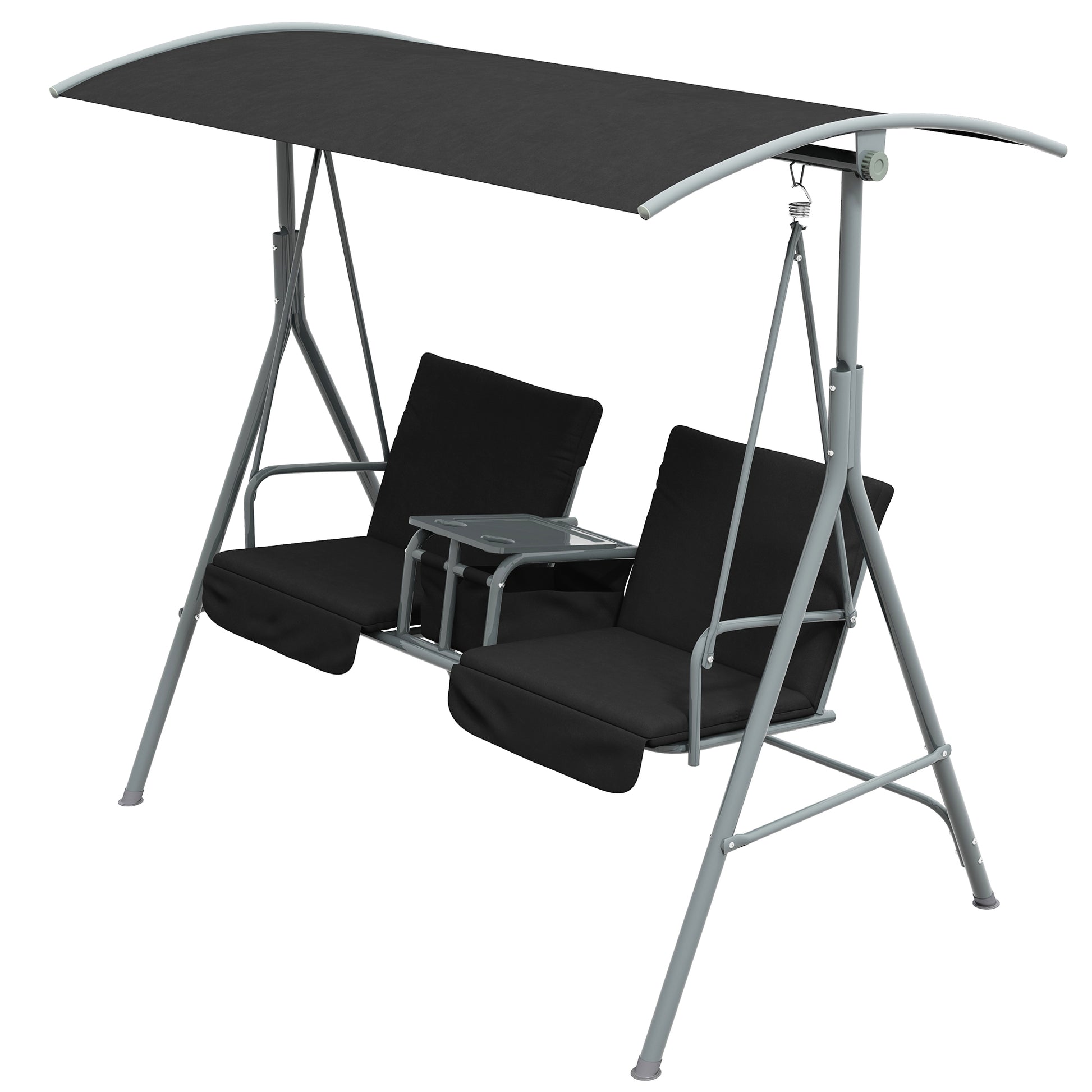 2-Seater Porch Swing Canopy Black-DECOROLALA