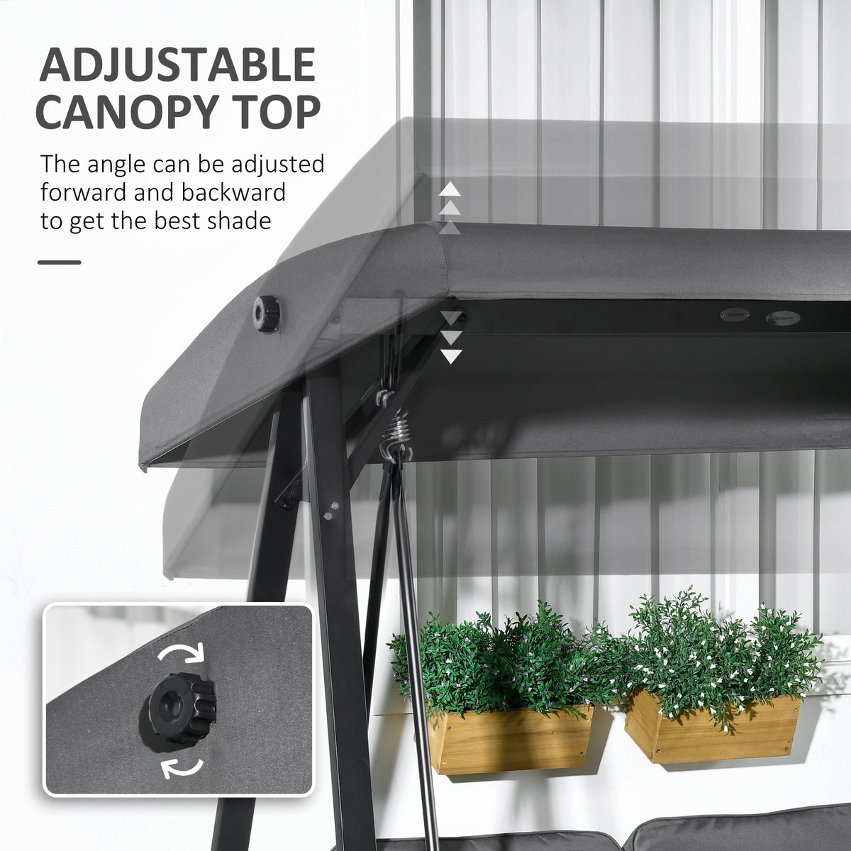 2-Seater Porch Swing Canopy Dark Grey 57"-Canopy Porch Swings-DECOROLALA