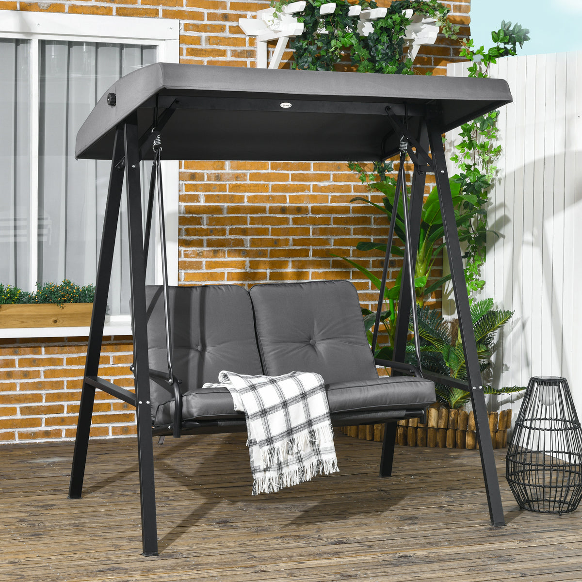 2-Seater Porch Swing Canopy Dark Grey 57"-Canopy Porch Swings-DECOROLALA