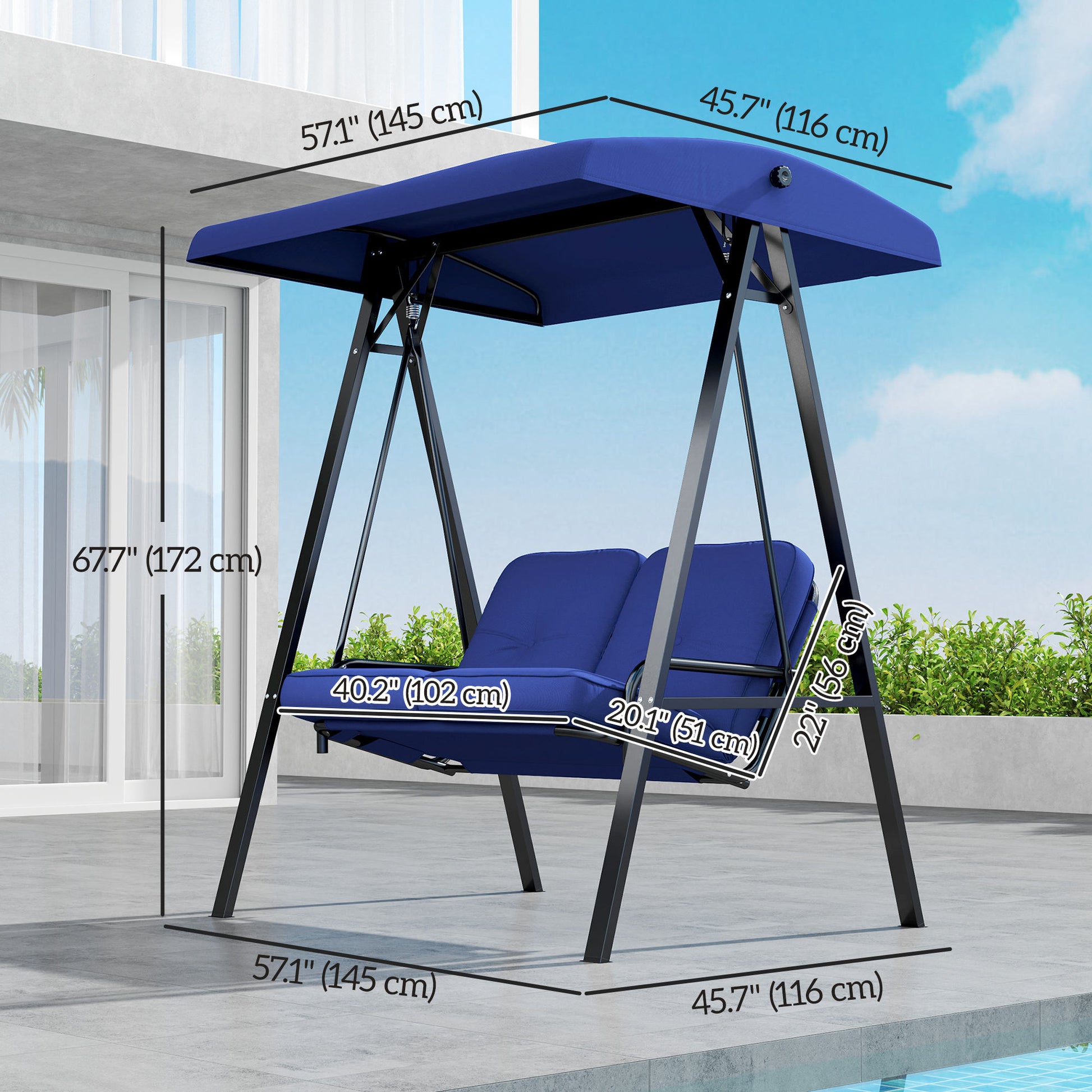 2-Seater Porch Swing - Dark Blue Canopy-DECOROLALA
