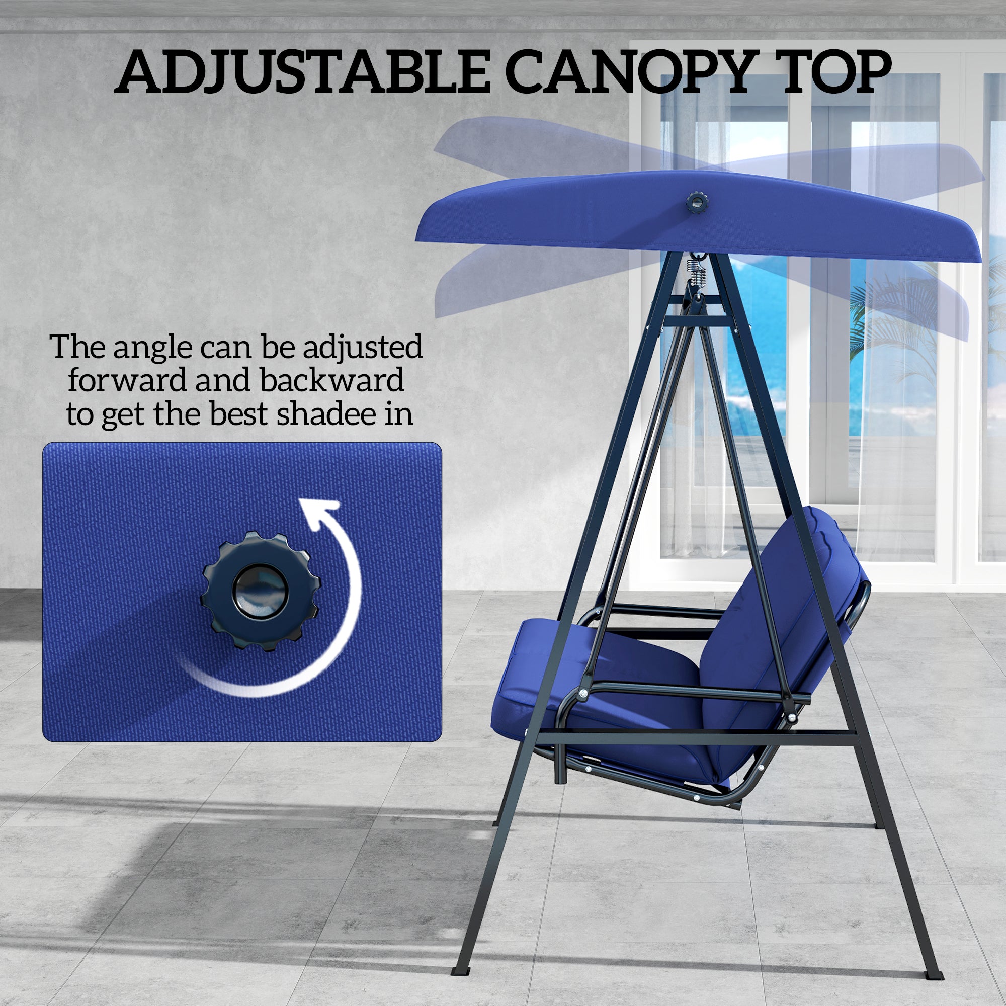 2-Seater Porch Swing - Dark Blue Canopy-DECOROLALA