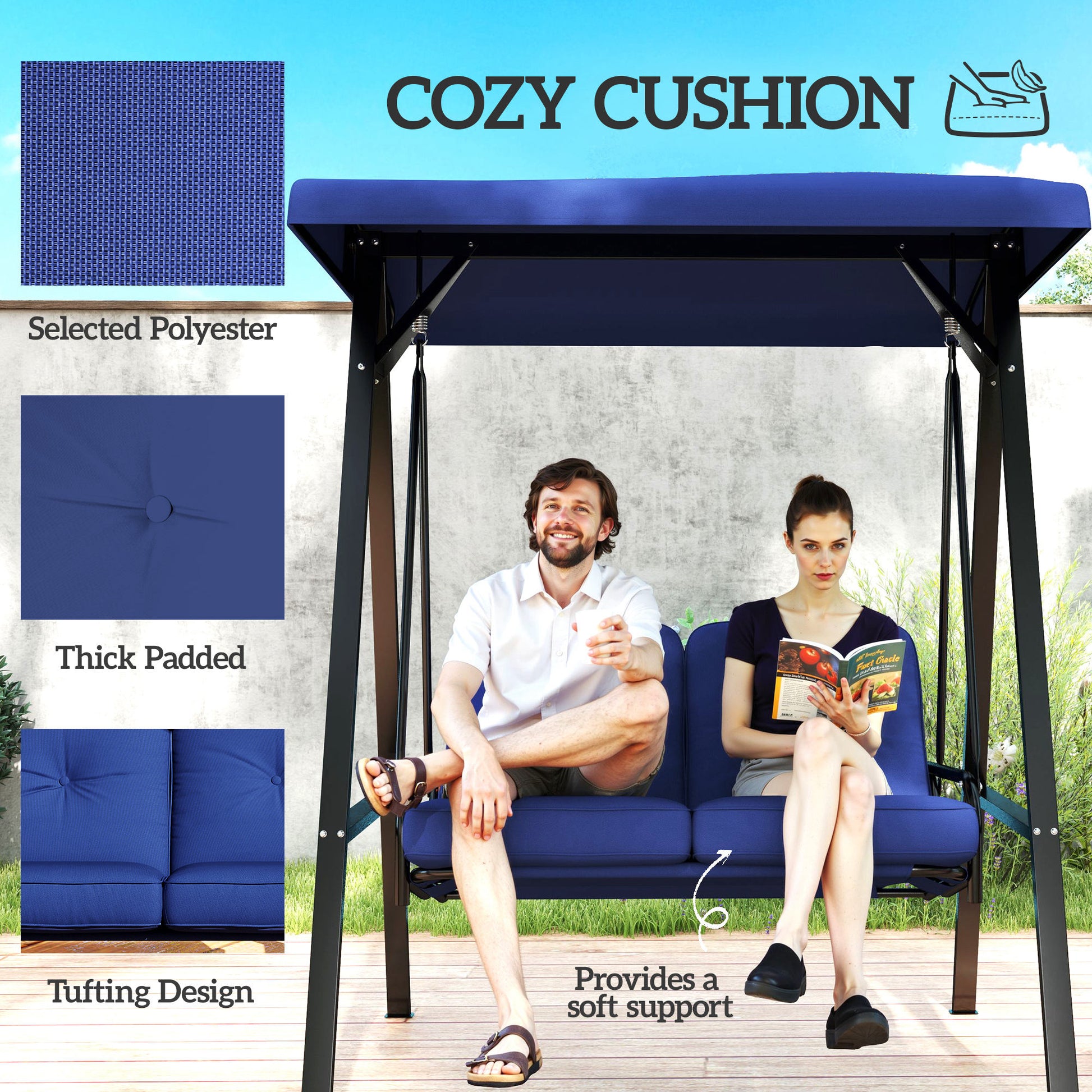 2-Seater Porch Swing - Dark Blue Canopy-DECOROLALA