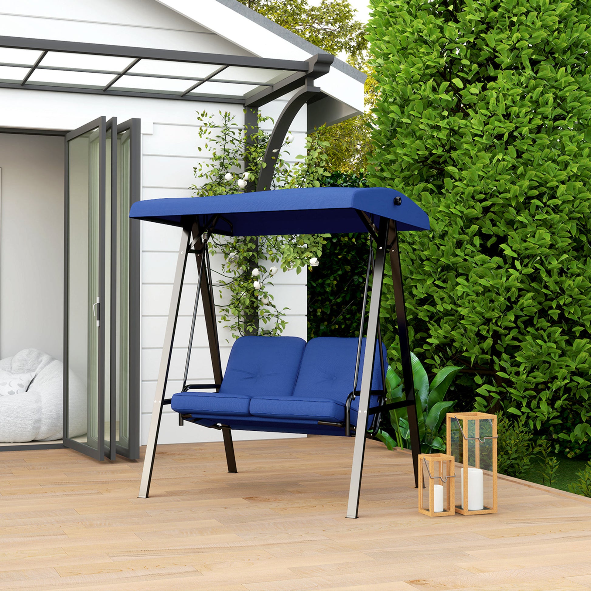 2-Seater Porch Swing - Dark Blue Canopy-DECOROLALA