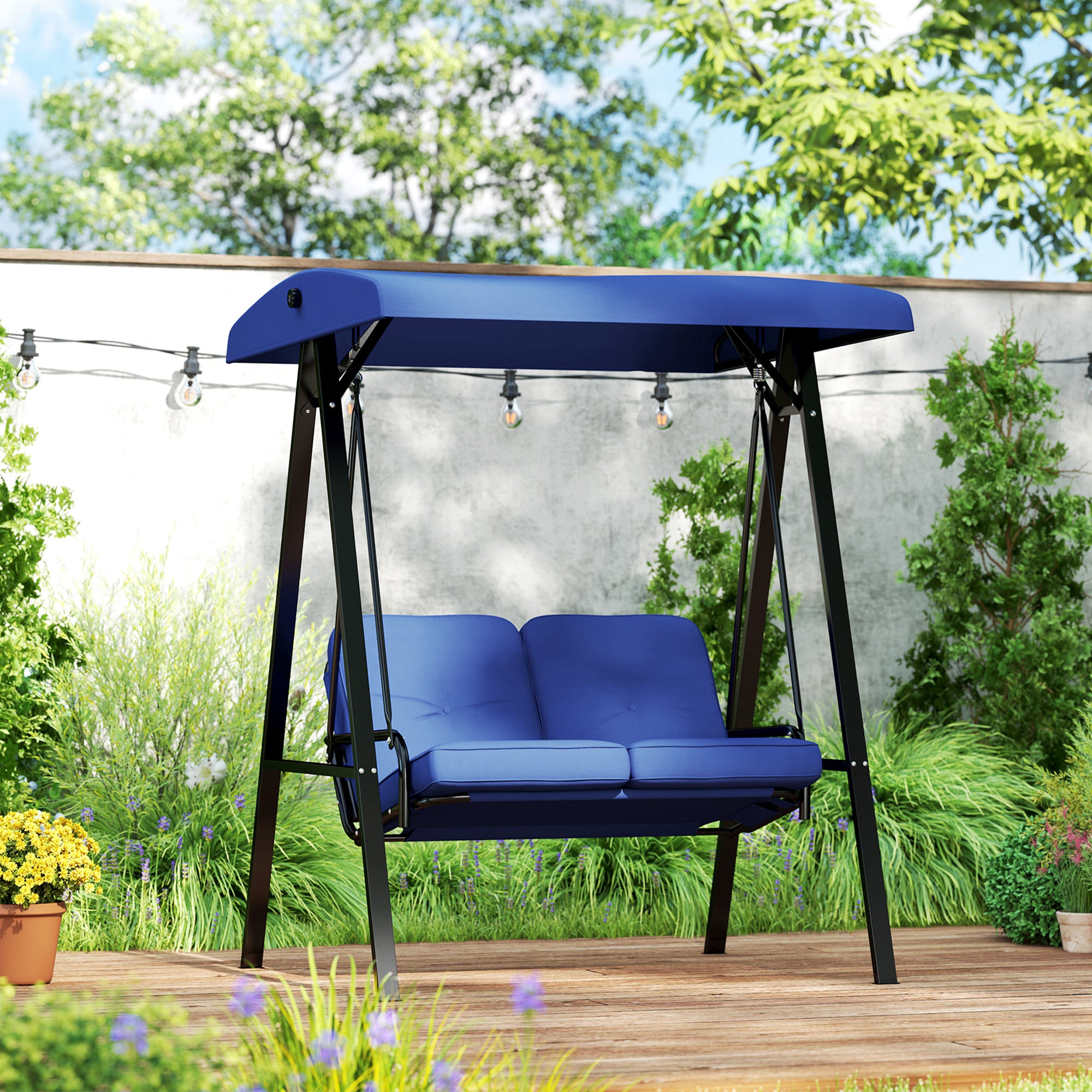 2-Seater Porch Swing - Dark Blue Canopy-DECOROLALA