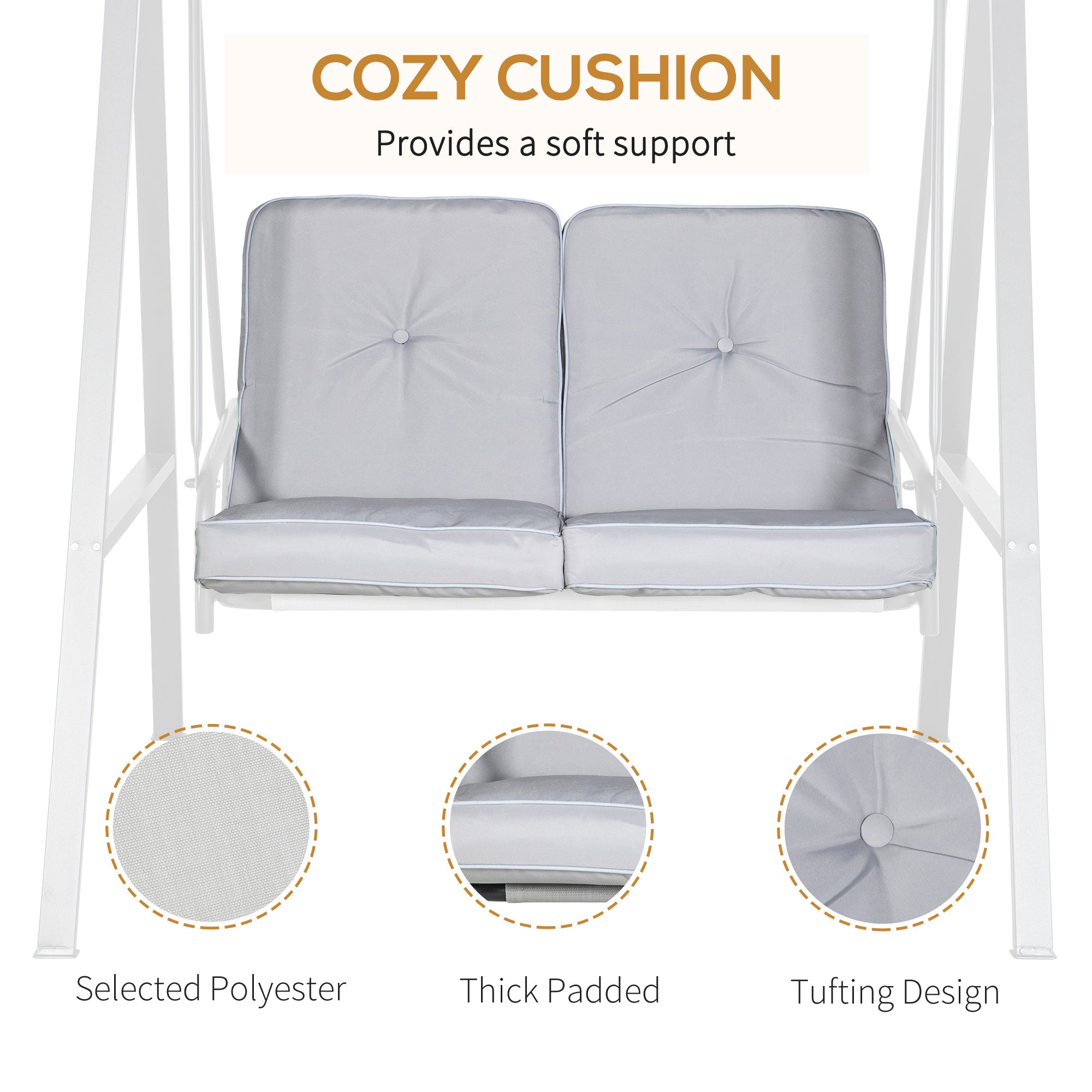 2-Seater Porch Swing - Grey Adjustable Canopy-DECOROLALA