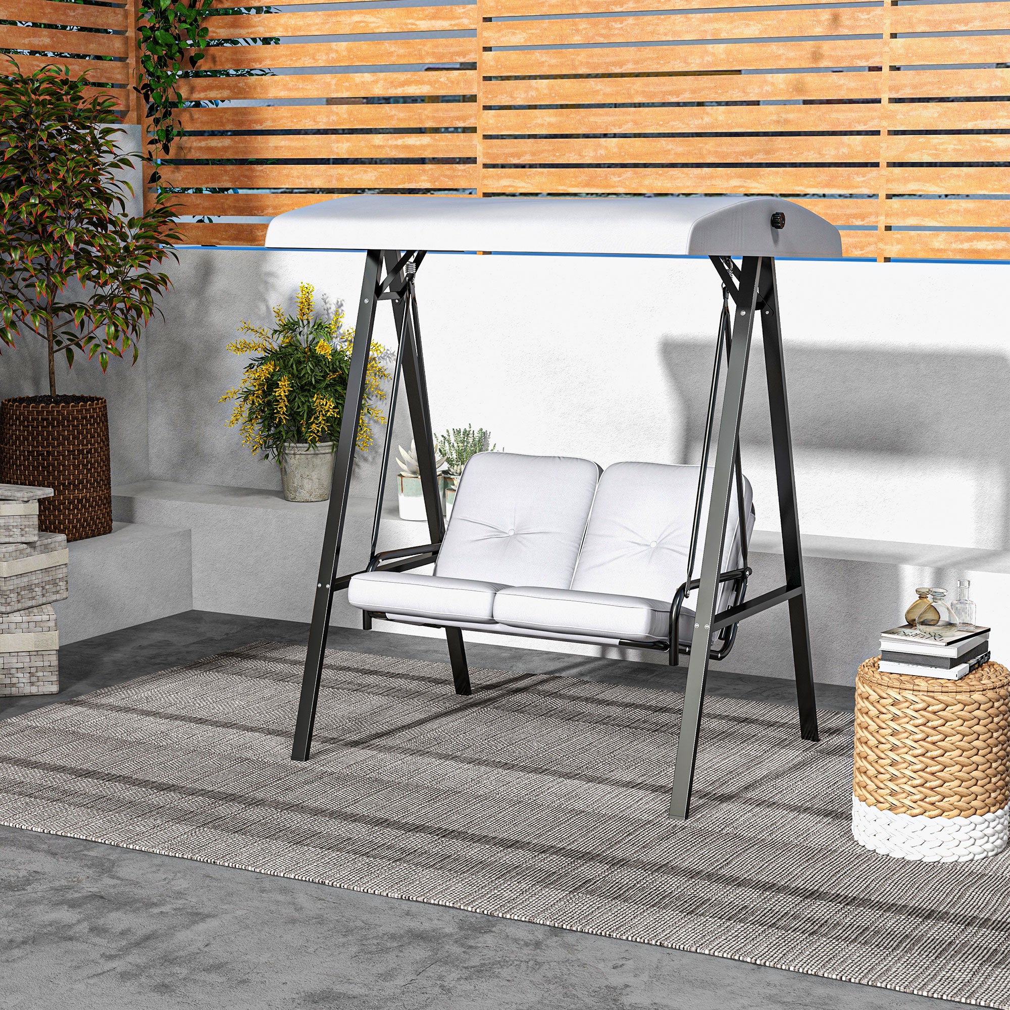 2-Seater Porch Swing - Grey Adjustable Canopy-DECOROLALA