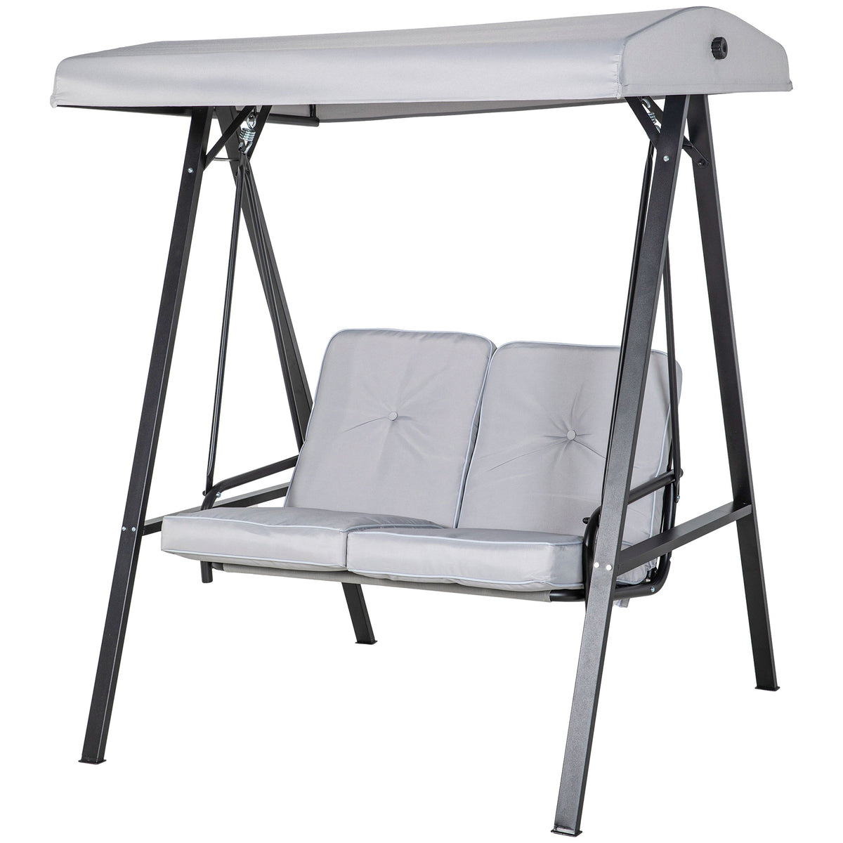 2-Seater Porch Swing - Grey Adjustable Canopy-Canopy Porch Swings-DECOROLALA