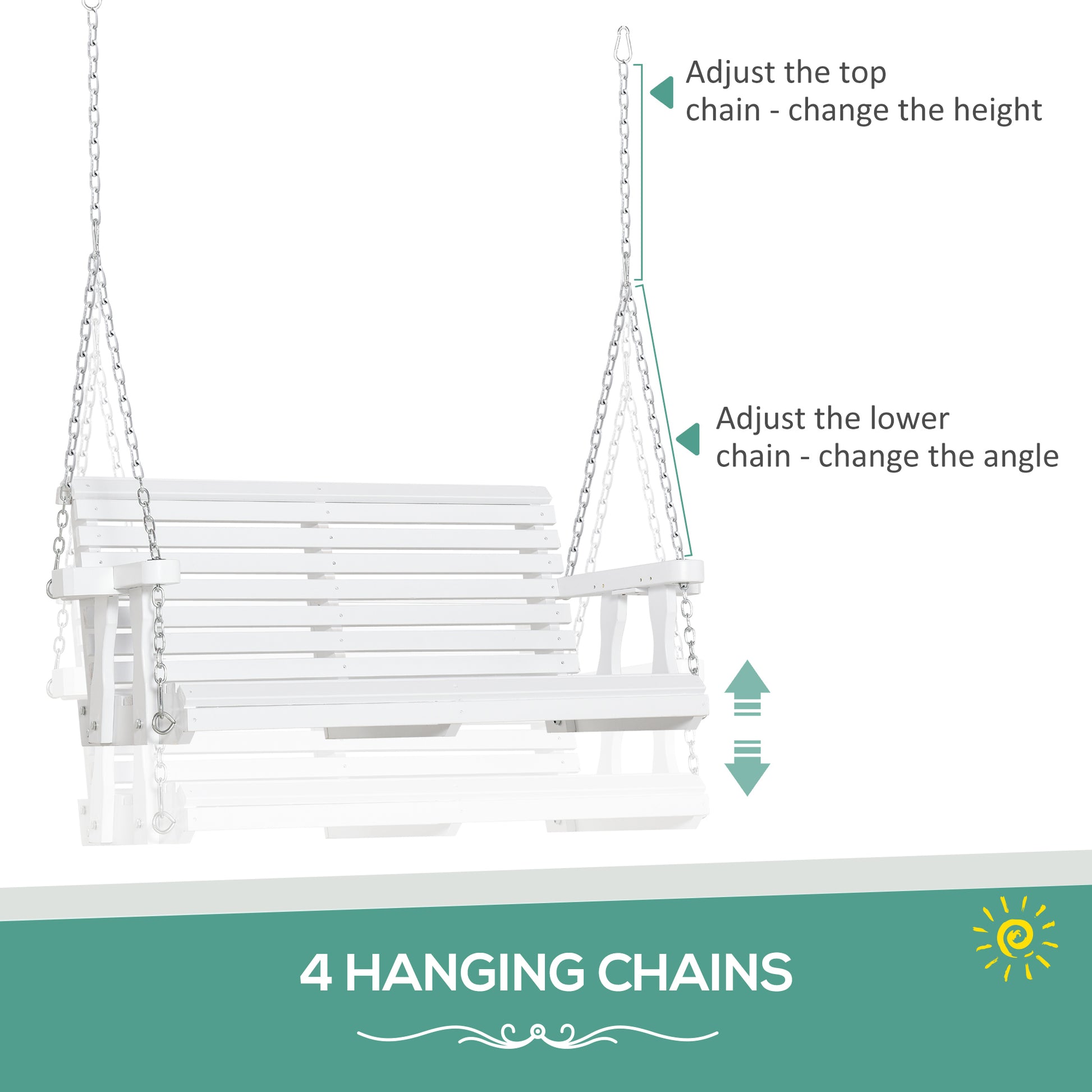 2 Seater Porch Swing - White Fir Wood with Cup Holders-DECOROLALA