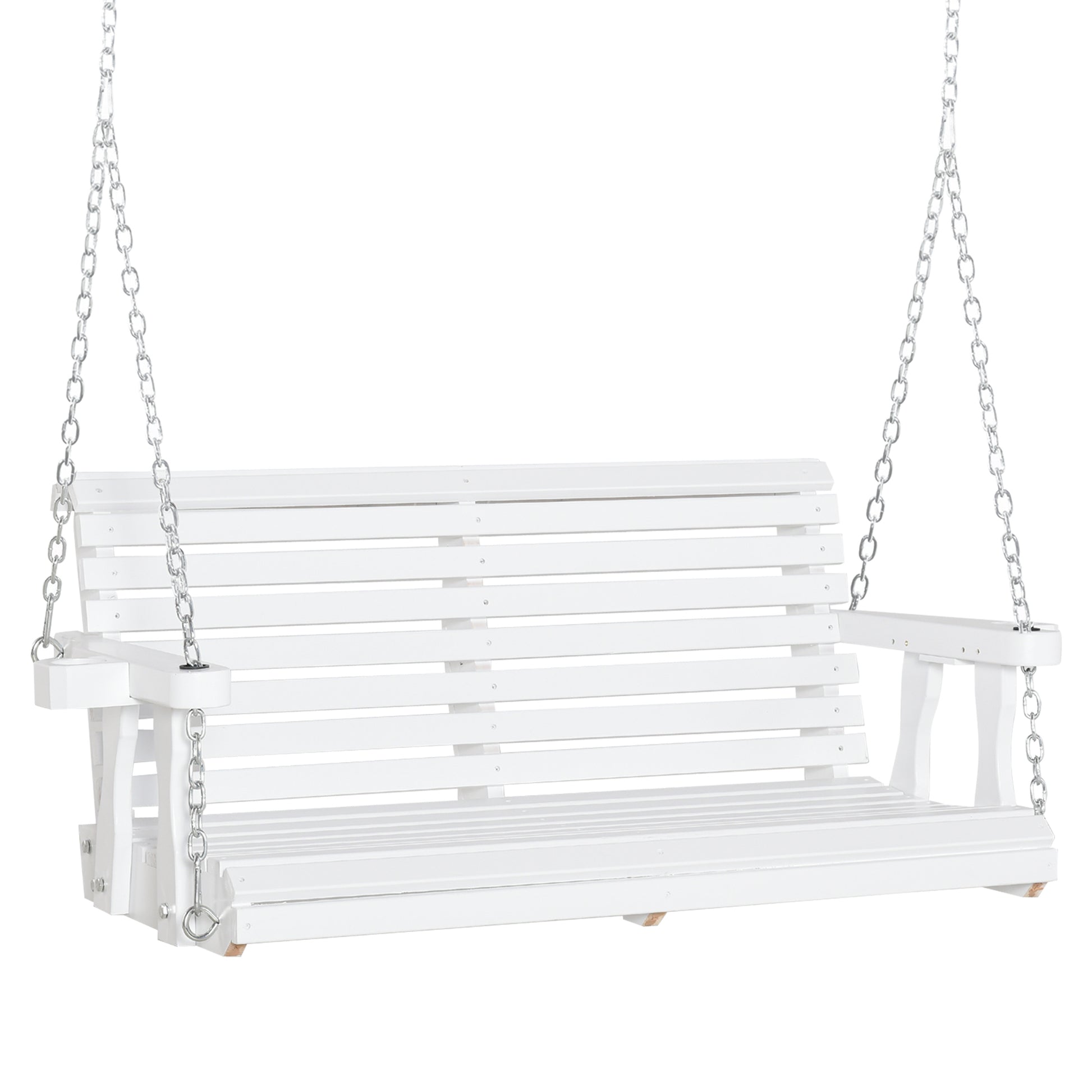 2 Seater Porch Swing - White Fir Wood with Cup Holders-DECOROLALA