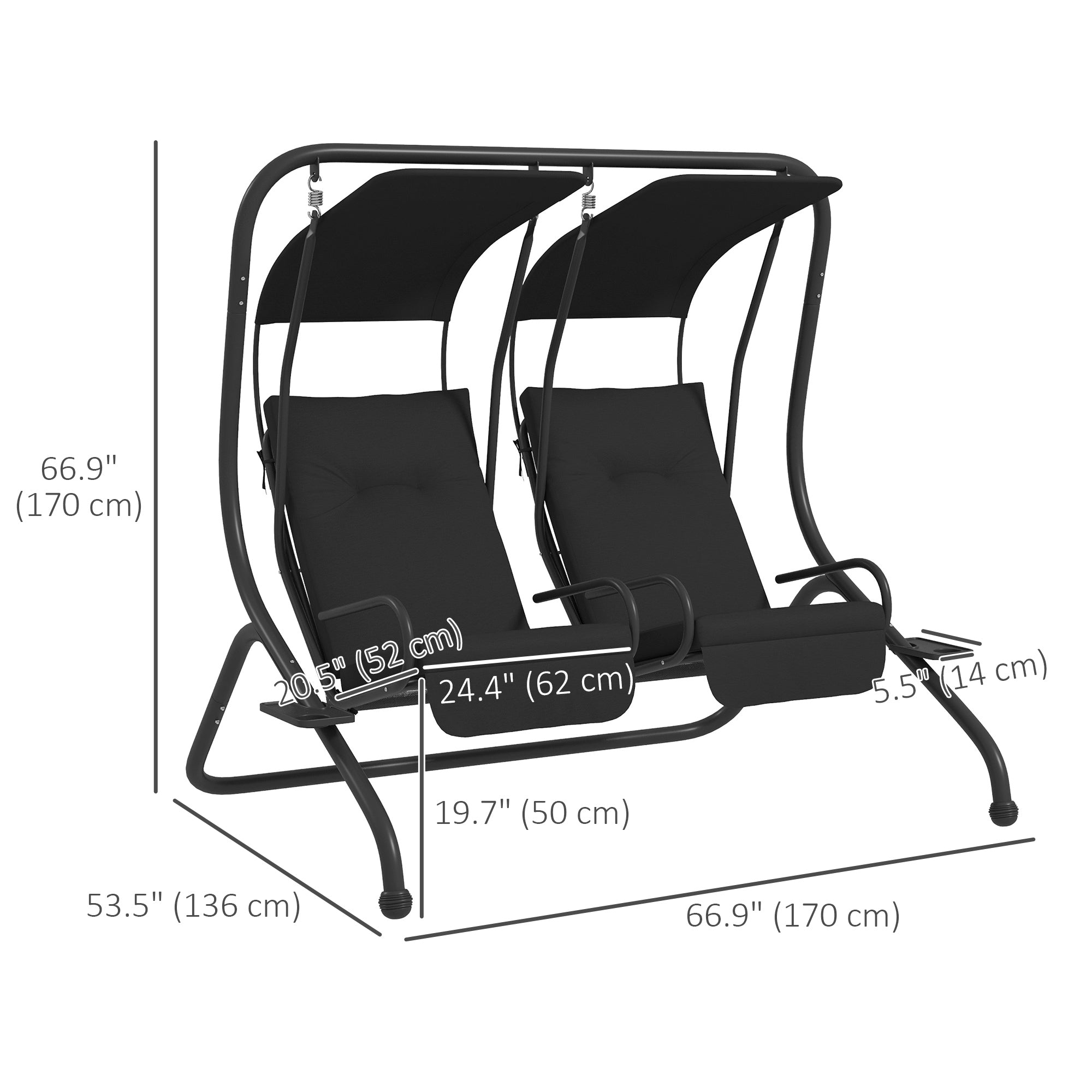 2-Seater Porch Swing with Canopy - Black Steel-DECOROLALA