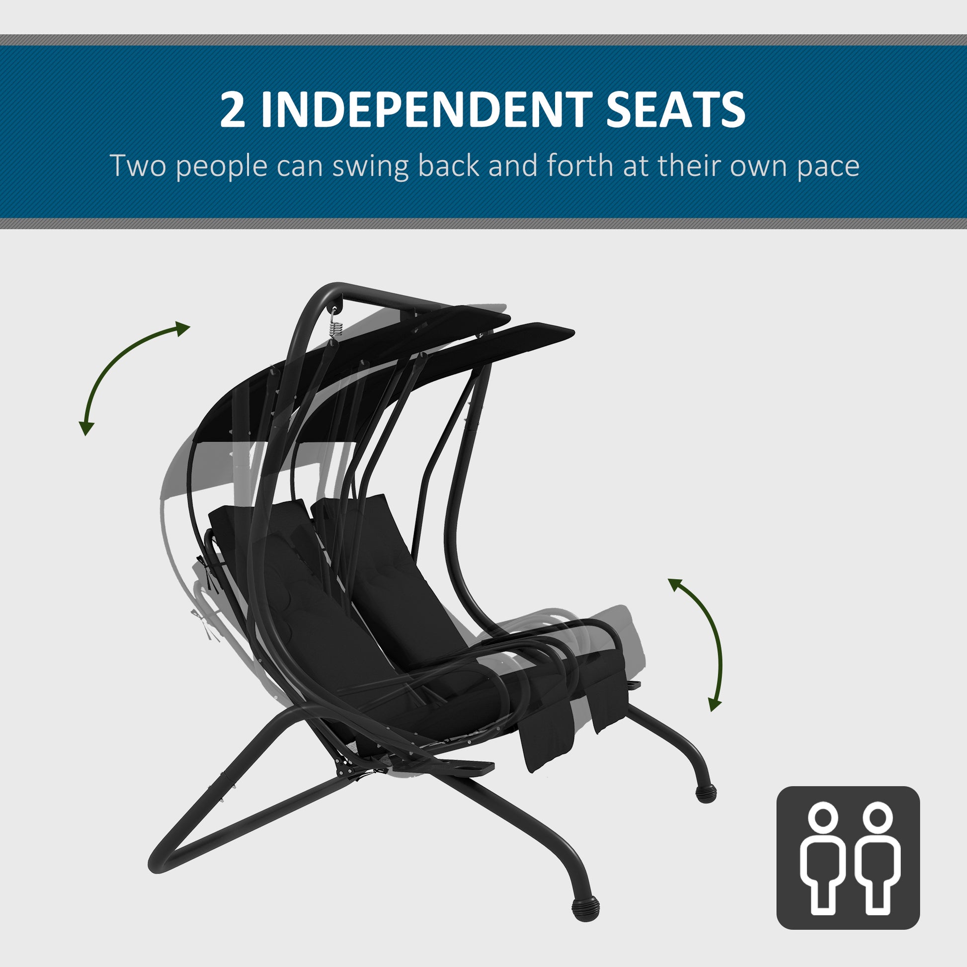 2-Seater Porch Swing with Canopy - Black Steel-DECOROLALA