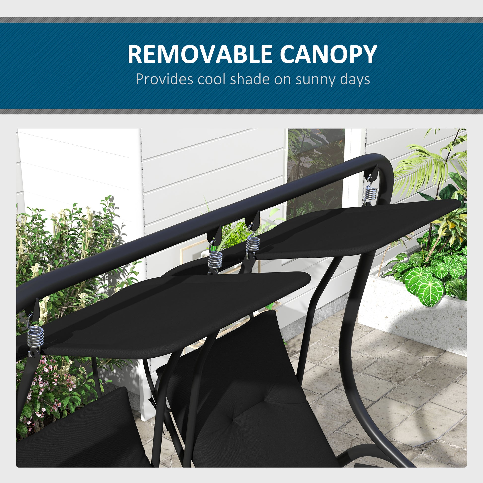 2-Seater Porch Swing with Canopy - Black Steel-DECOROLALA