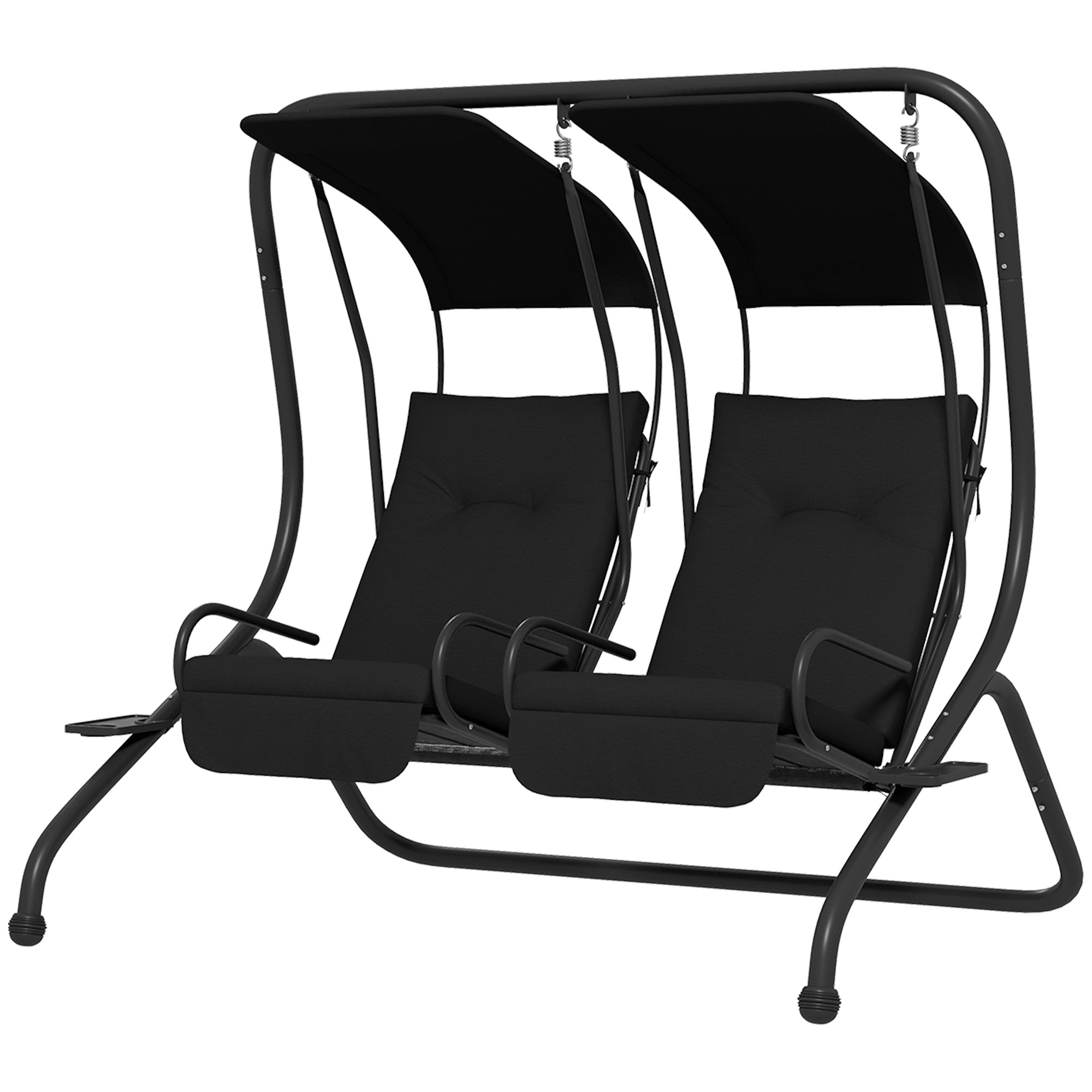 2-Seater Porch Swing with Canopy - Black Steel-DECOROLALA
