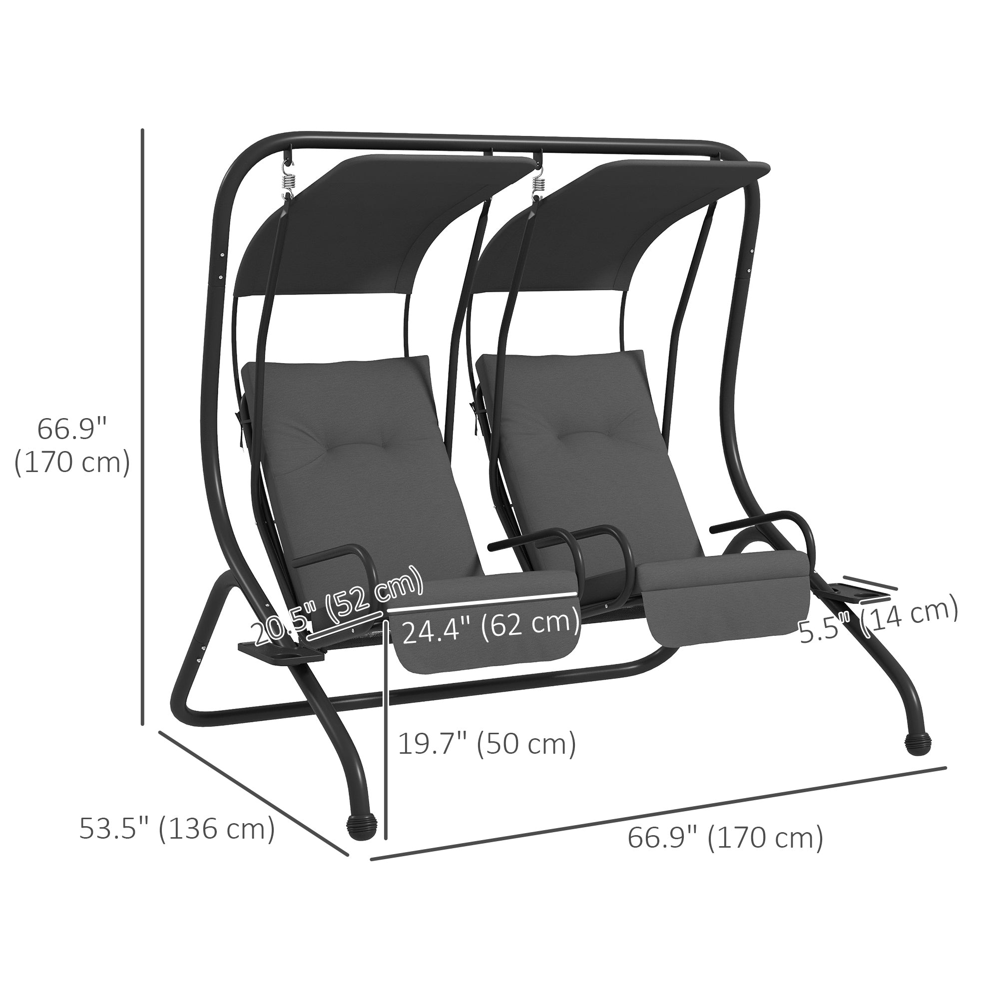 2-Seater Porch Swing with Canopy - Grey 484lb-DECOROLALA