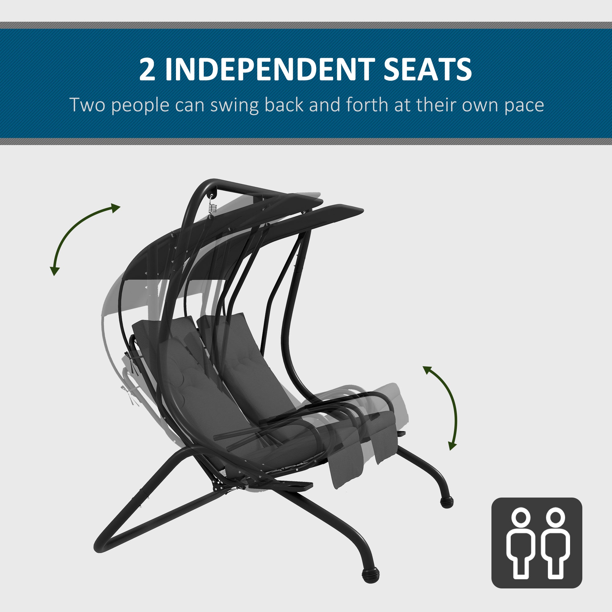 2-Seater Porch Swing with Canopy - Grey 484lb-DECOROLALA