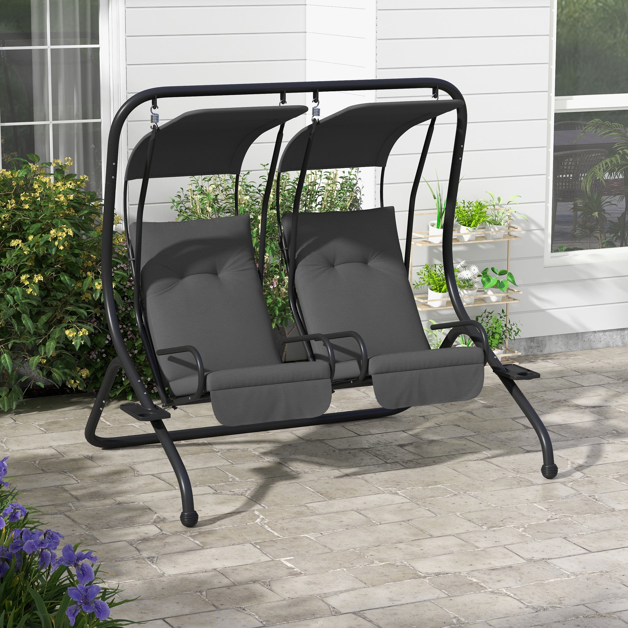 2-Seater Porch Swing with Canopy - Grey 484lb-DECOROLALA