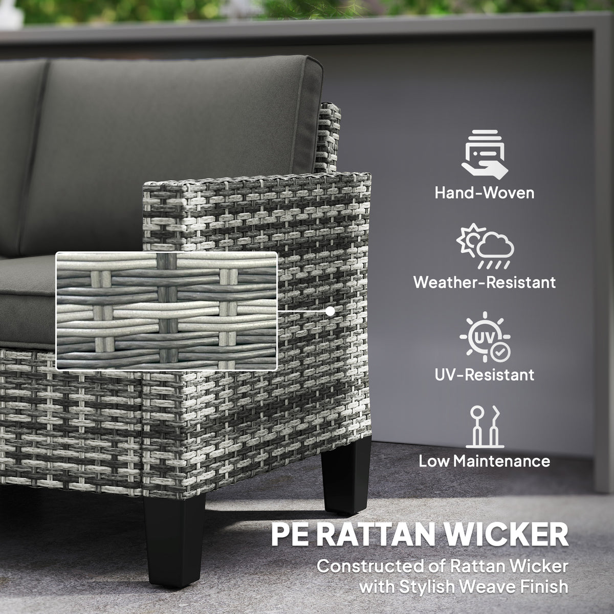 2 Seater Rattan Patio Sofa - Dark Grey-Outdoor Furniture-DECOROLALA