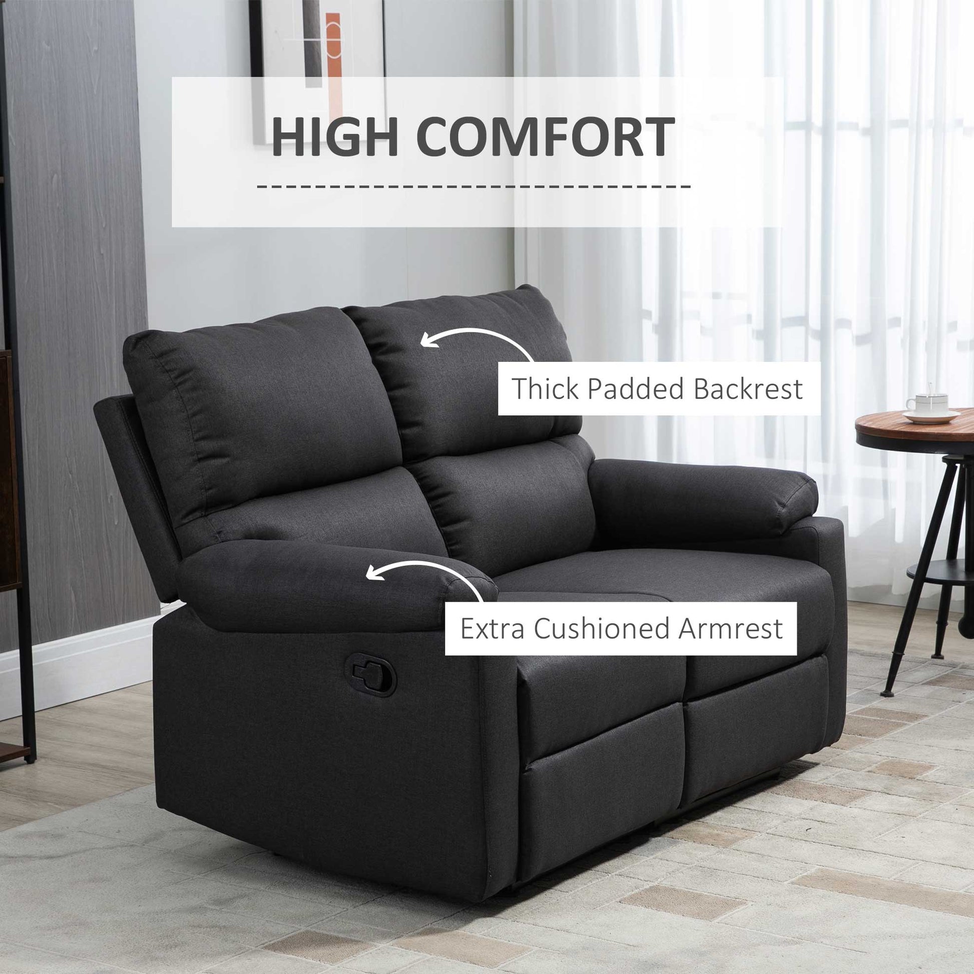 2 Seater Reclining Loveseat - Dark Grey Footrest-DECOROLALA