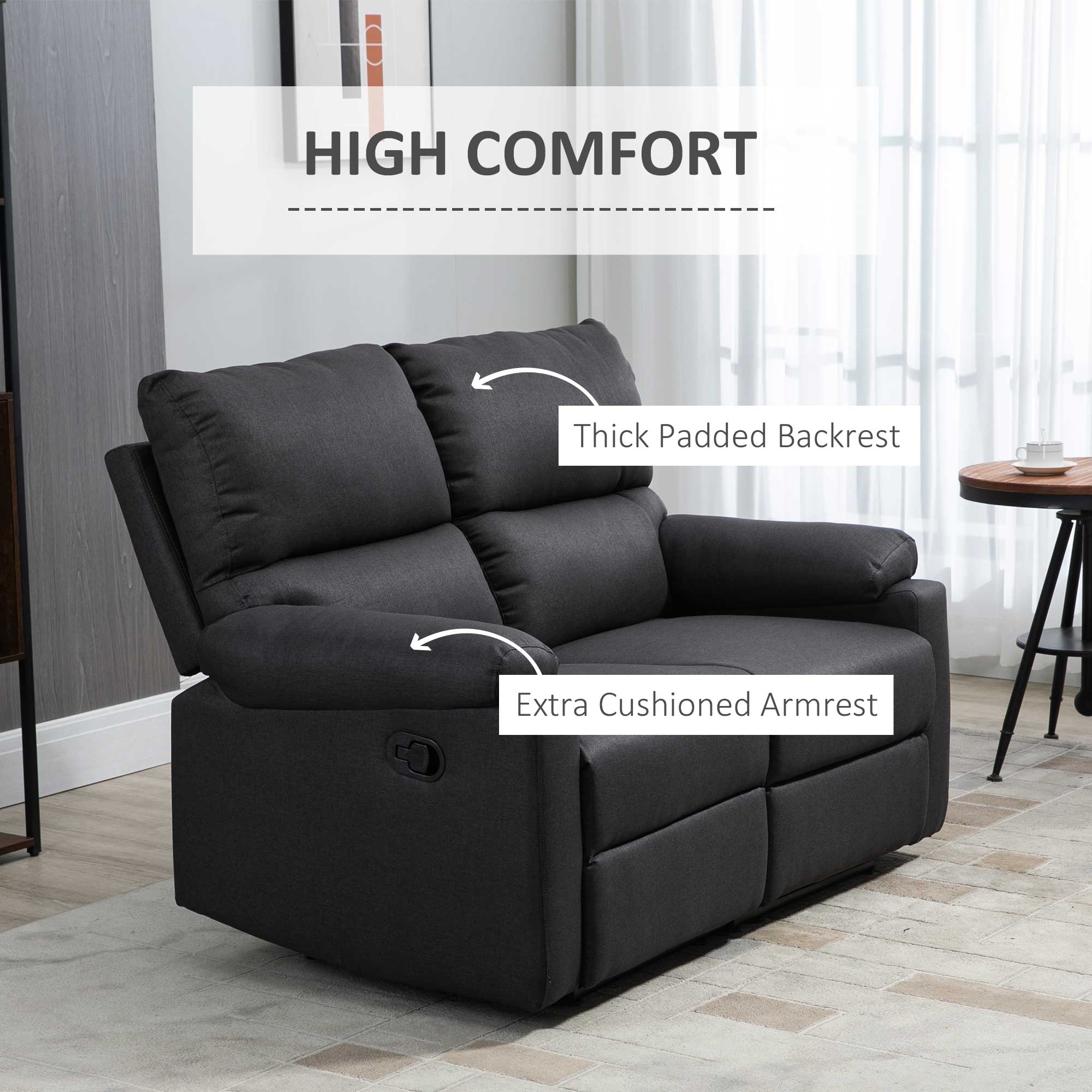 2 Seater Reclining Loveseat - Dark Grey Footrest-DECOROLALA