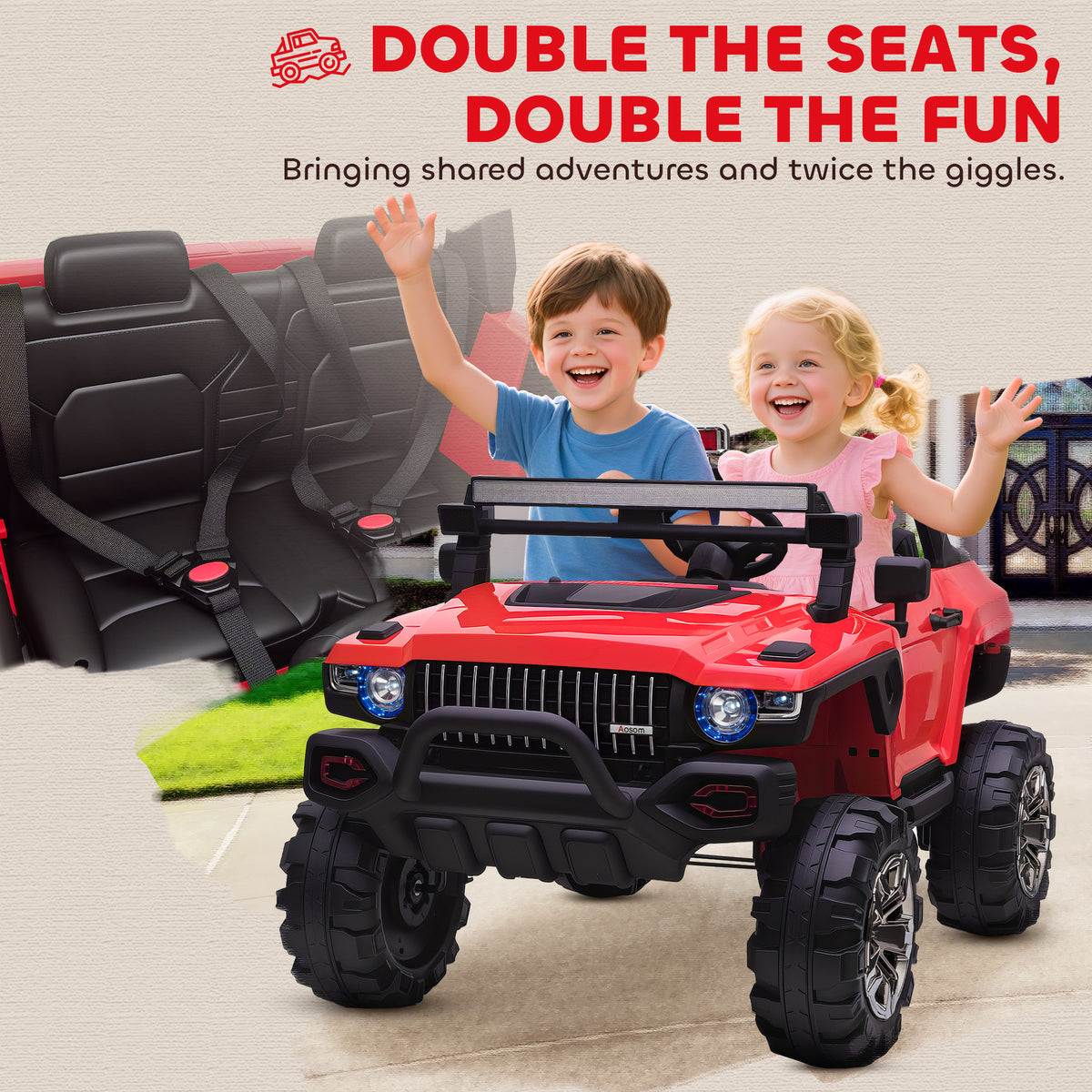 2-Seater Ride on Truck, 12V 7AH Big Battery Powered Police Car for Kids with Remote Control, 4 Shock Absorbers, Soft Start, MP3, LED Lights, Big Wheels, Storage-Toys & Games > Baby & Toddler Toys > Electric Ride-On Toys > Electric Toy Cars-DECOROLALA
