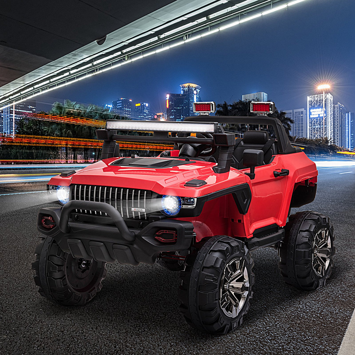 2-Seater Ride on Truck, 12V 7AH Big Battery Powered Police Car for Kids with Remote Control, 4 Shock Absorbers, Soft Start, MP3, LED Lights, Big Wheels, Storage-Toys & Games > Baby & Toddler Toys > Electric Ride-On Toys > Electric Toy Cars-DECOROLALA