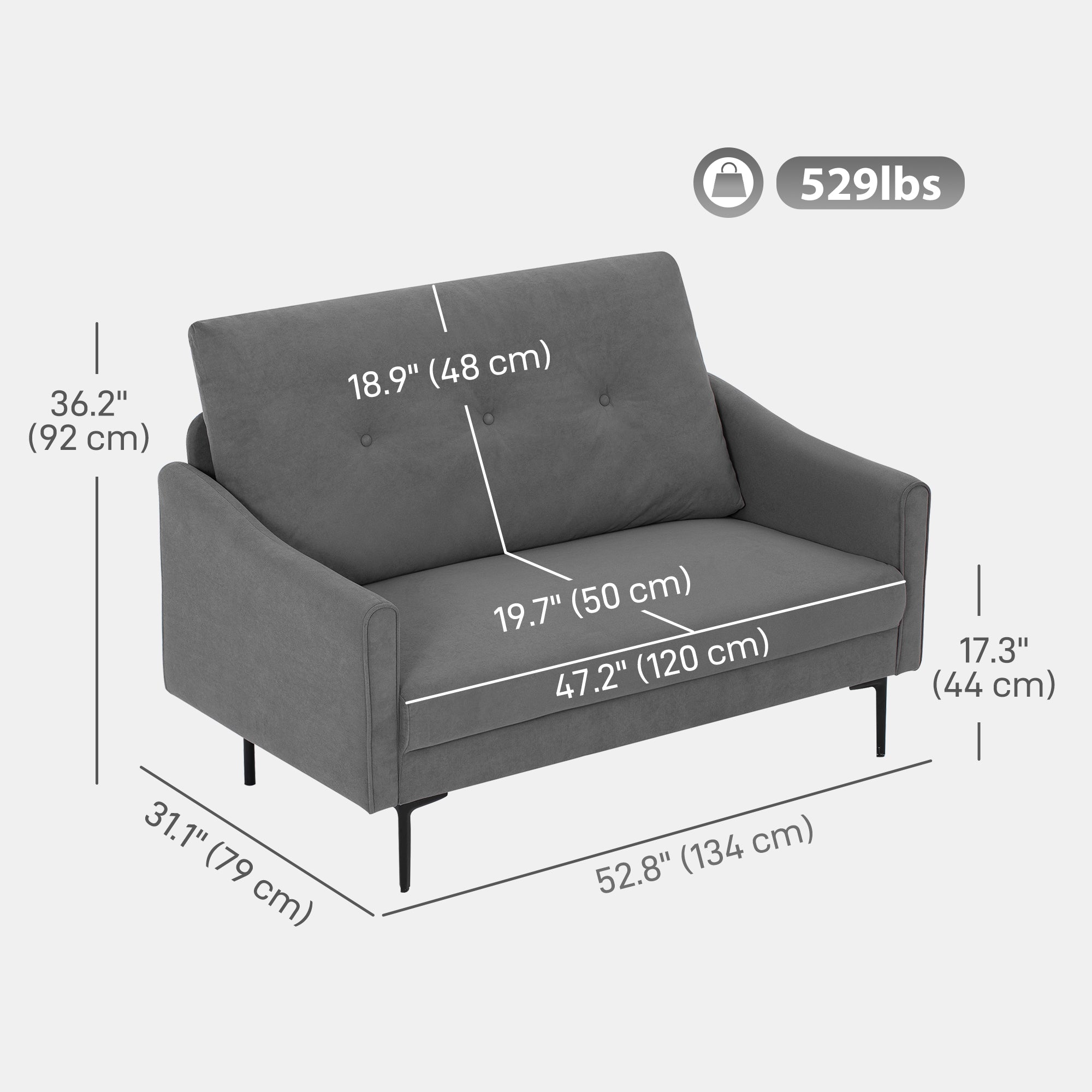 2 Seater Sofa Grey - Modern Button Tufted-DECOROLALA