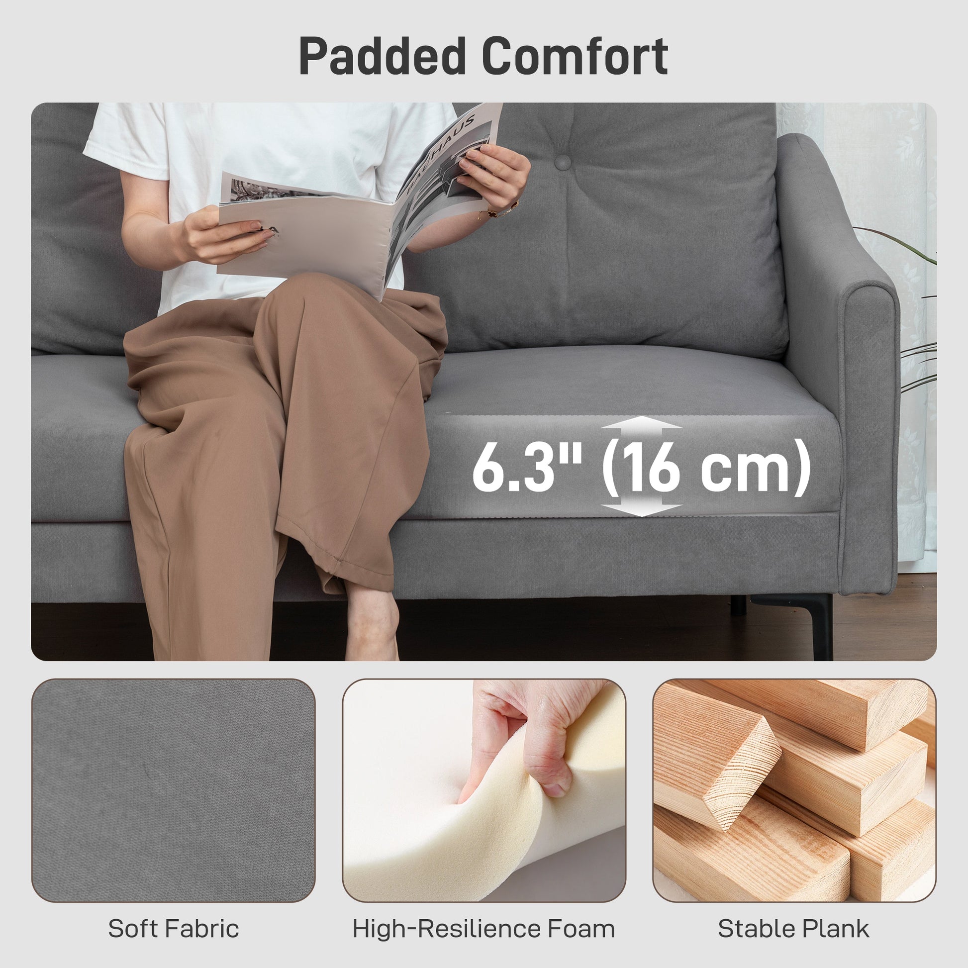 2 Seater Sofa Grey - Modern Button Tufted-DECOROLALA