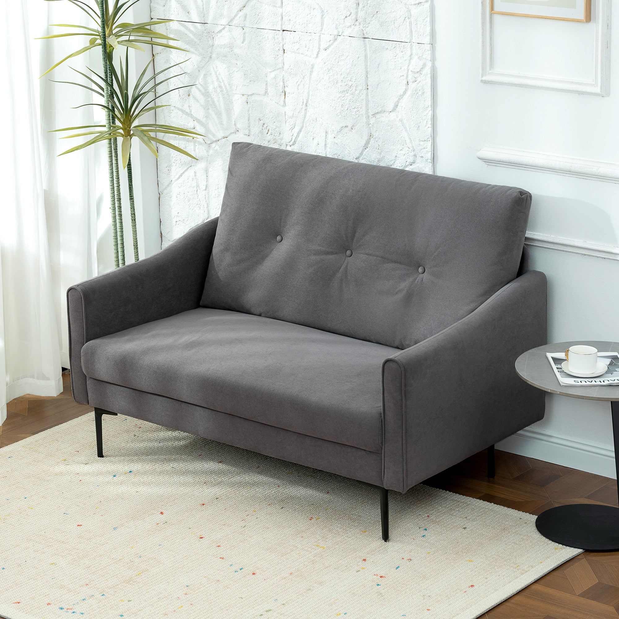 2 Seater Sofa Grey - Modern Button Tufted-DECOROLALA