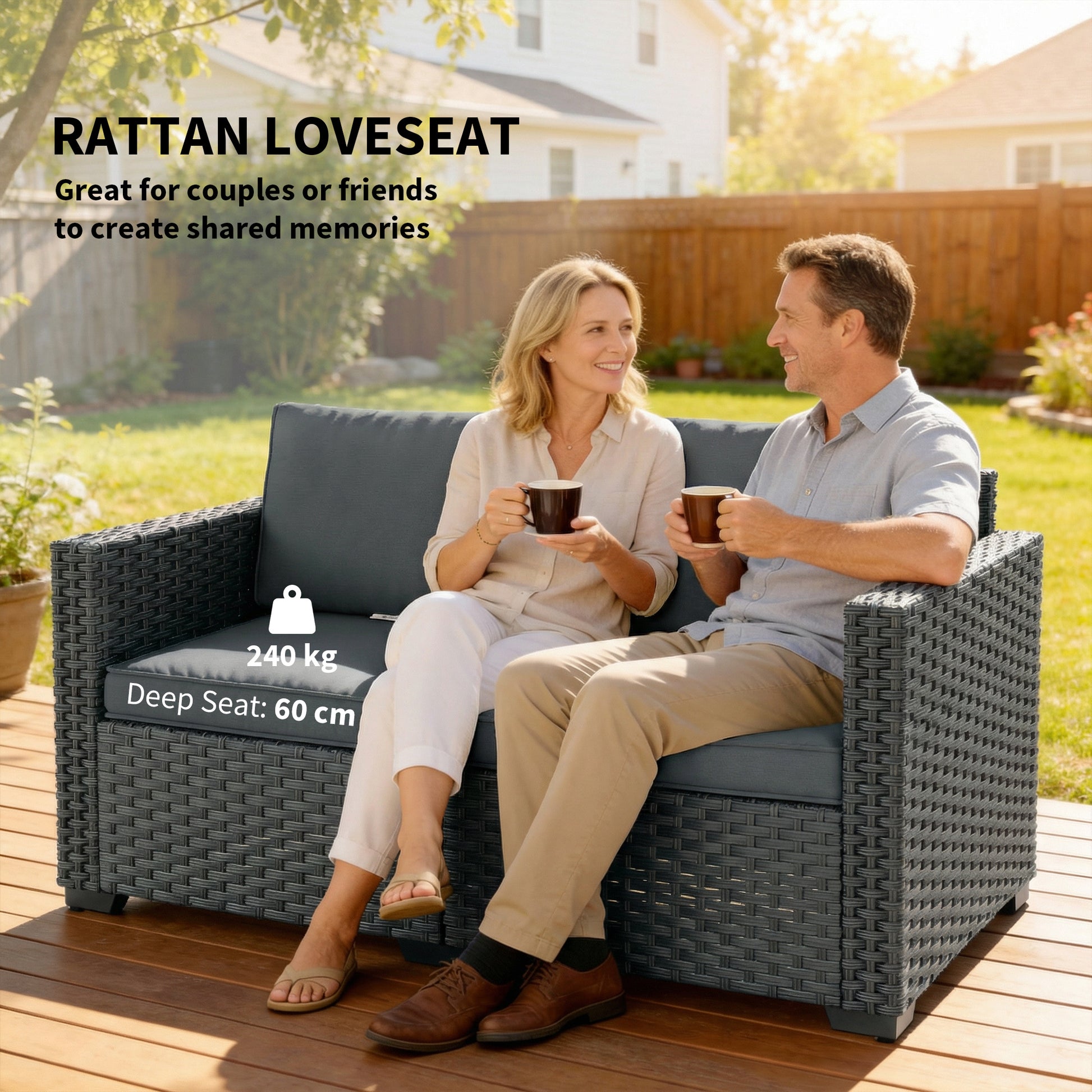 2 Seater Wicker Outdoor Loveseat - Dark Grey 50" Wide-DECOROLALA