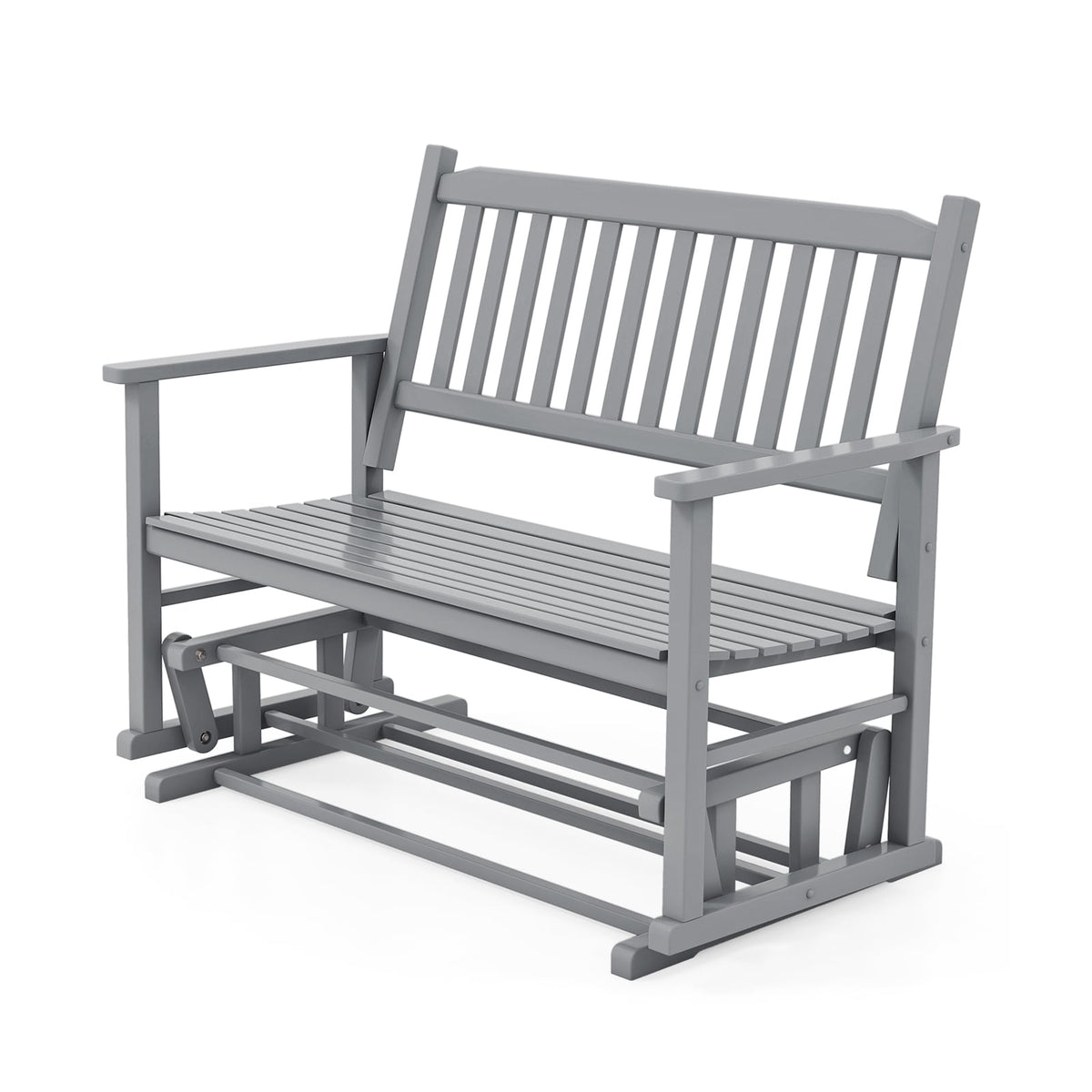 2 Seats Outdoor Glider Bench with Armrests and Slatted Seat-Gray-Outdoor Rocking Chairs & Gliders-DECOROLALA