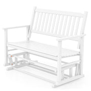 2 Seats Outdoor Glider Bench with Armrests and Slatted Seat-White-Outdoor Rocking Chairs & Gliders-DECOROLALA