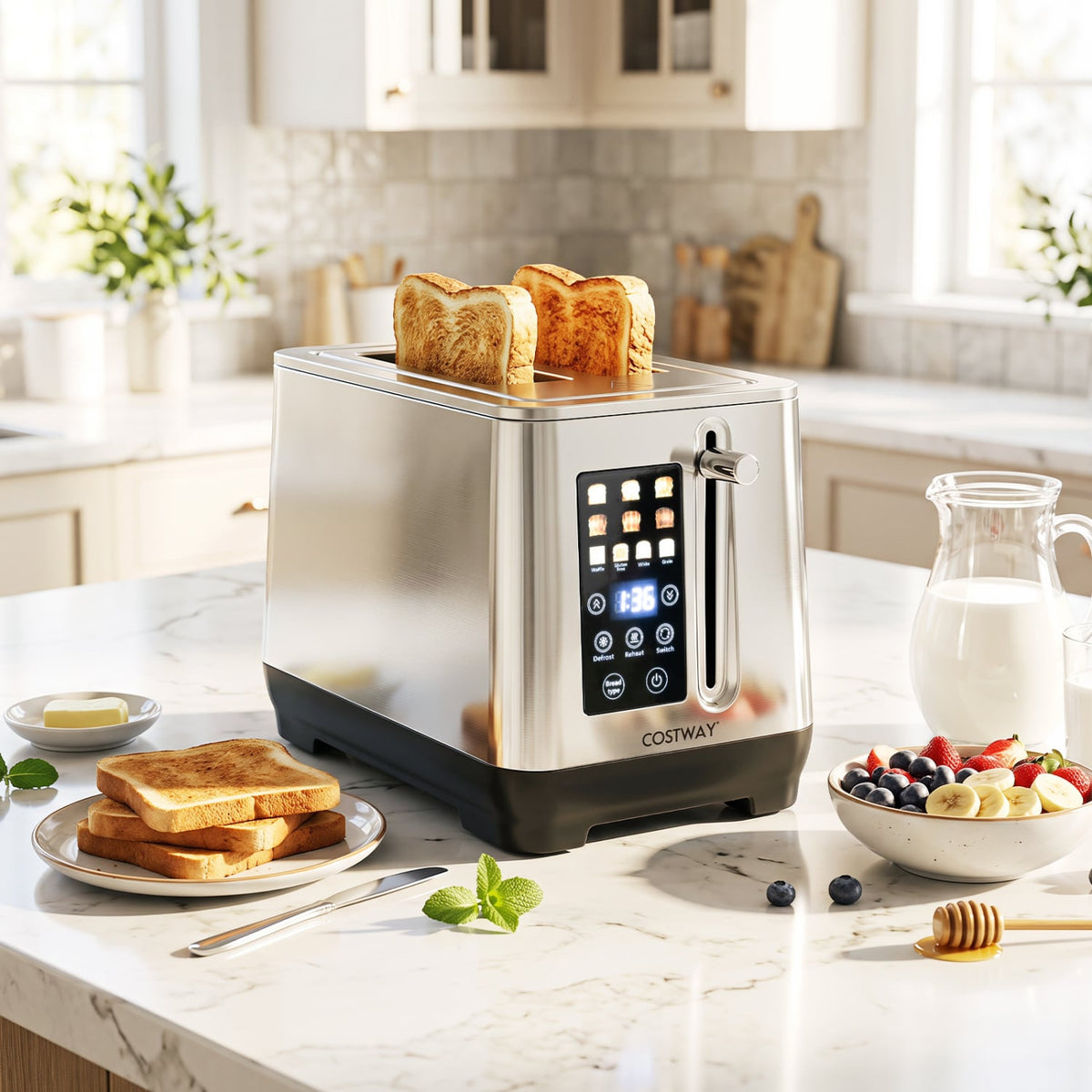 2 Slice Toaster with 6 Browning Levels and 4 Bread Types-Silver-Small Appliances-DECOROLALA