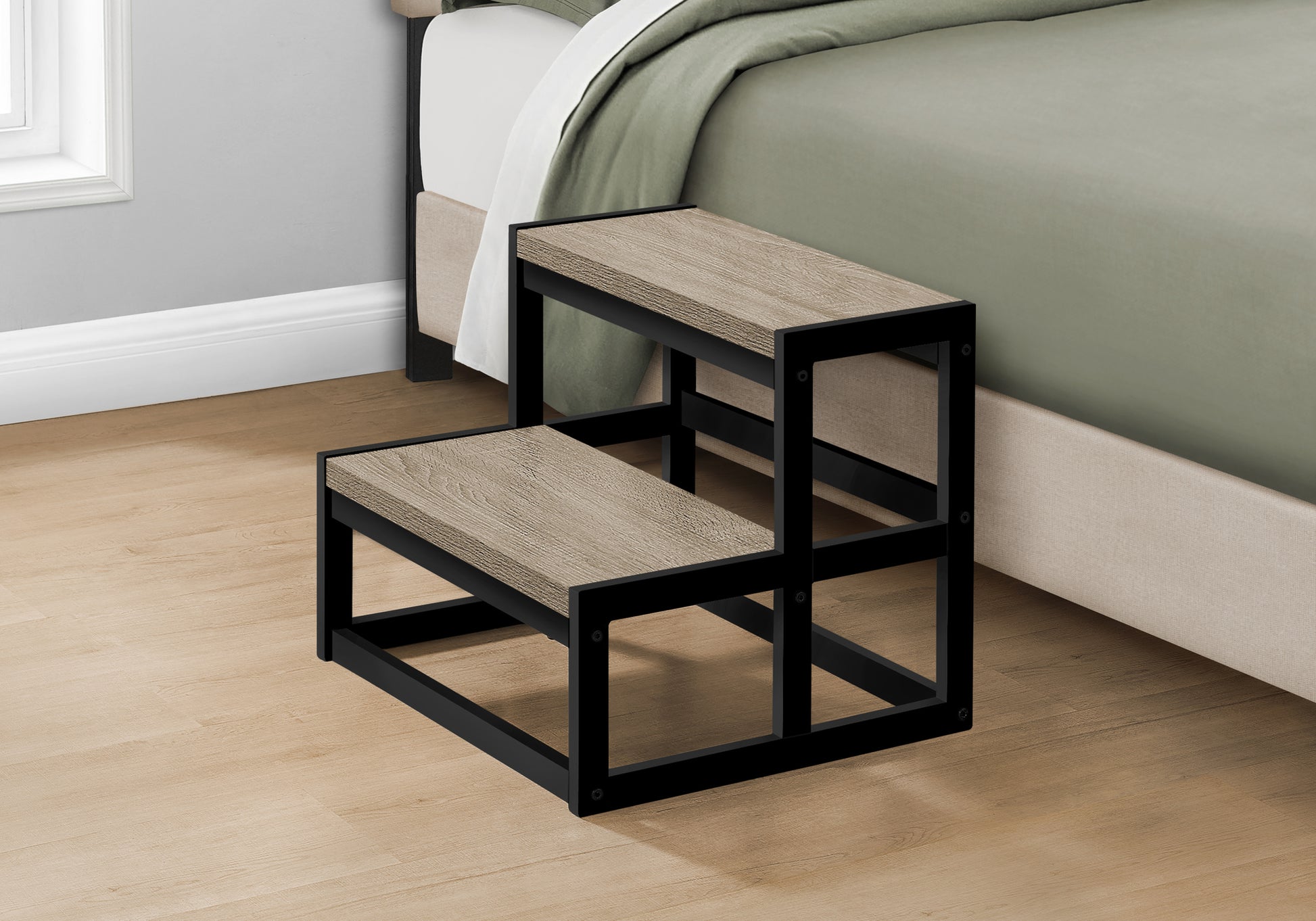 2-Step Stool with Wood-Look Taupe & Black Metal Frame-Step Stool-DECOROLALA