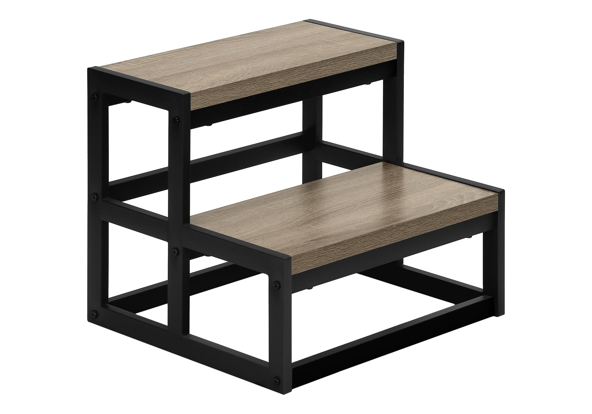 2-Step Stool with Wood-Look Taupe & Black Metal Frame-Step Stool-DECOROLALA